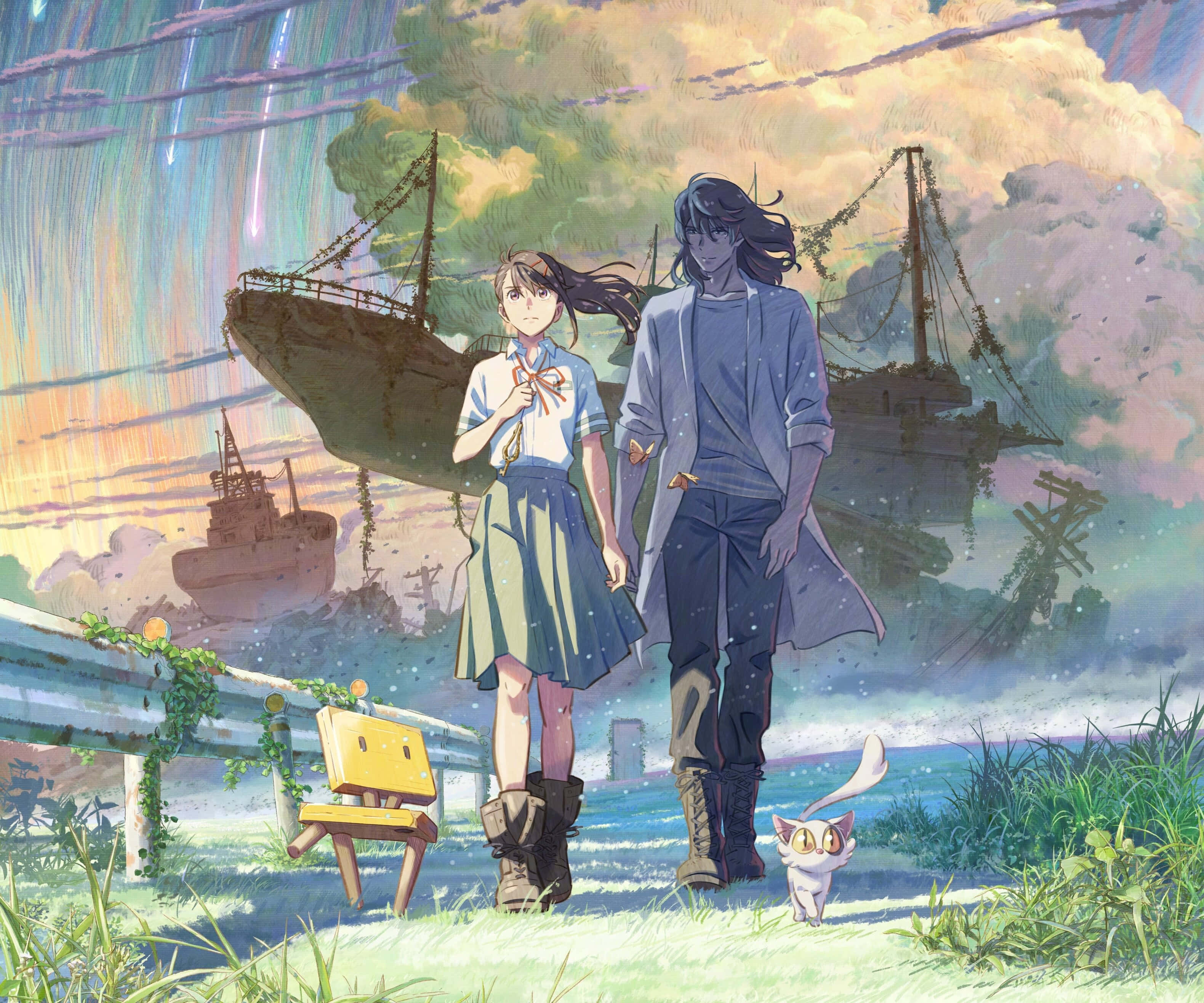 Suzume No Tojimari, characters, dreamy sunset sky, 2K Desktop Wallpaper