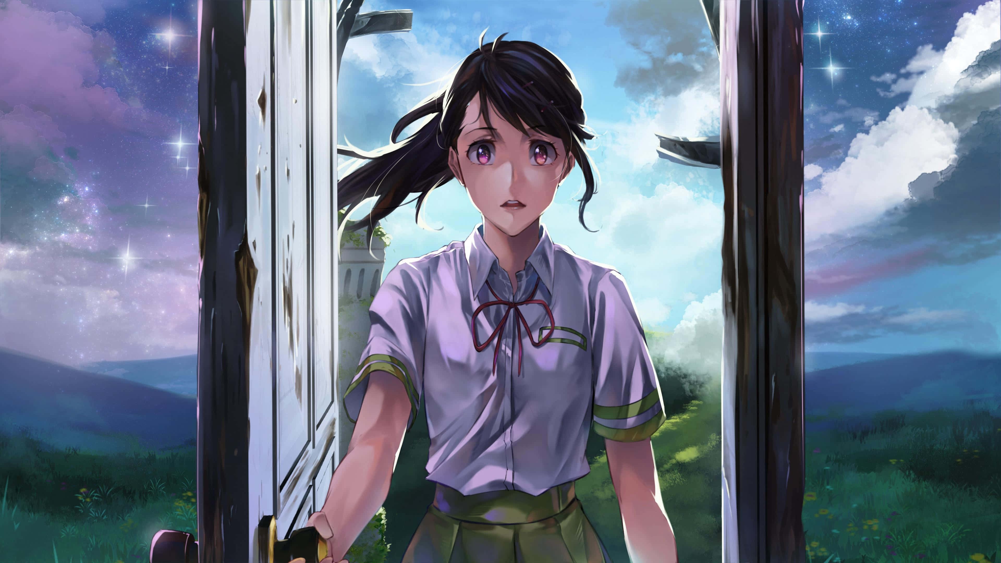 Suzume No Tojimari, anime character, school uniform, 4K Desktop Wallpaper