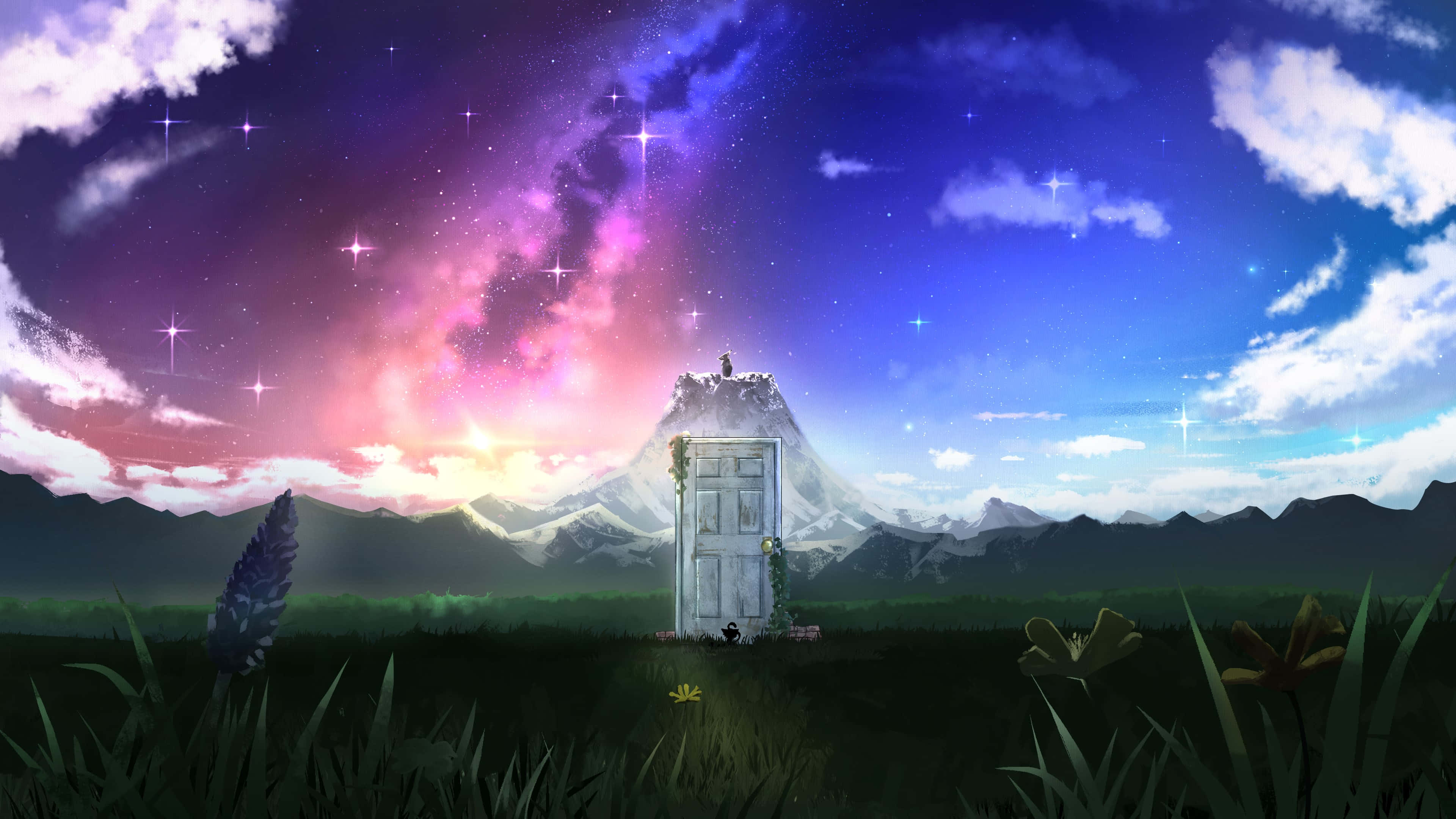 Suzume No Tojimari, glowing door, grassy field, 4K Desktop Wallpaper