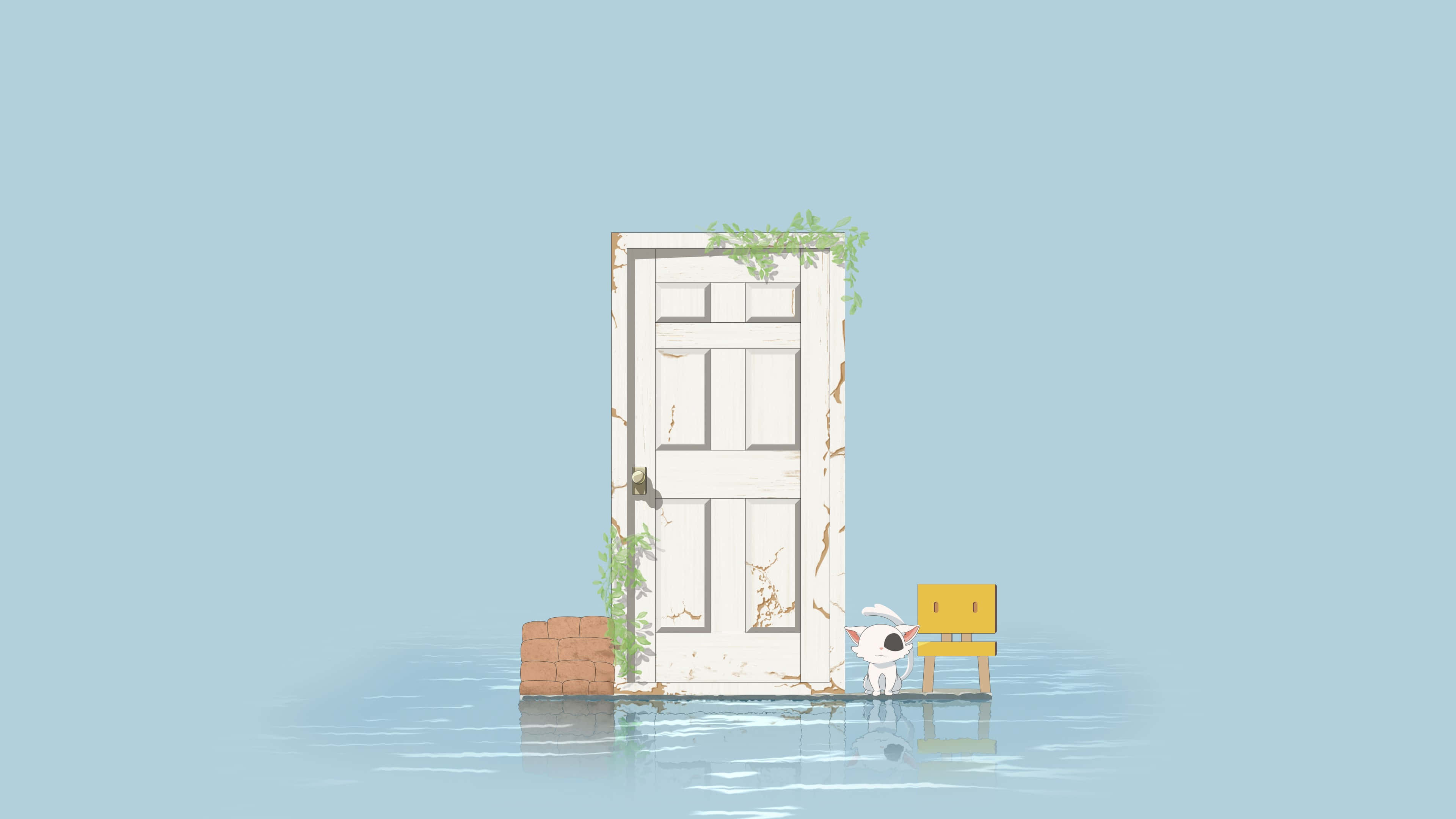 Suzume No Tojimari, white door, shallow water, 4K Desktop Wallpaper