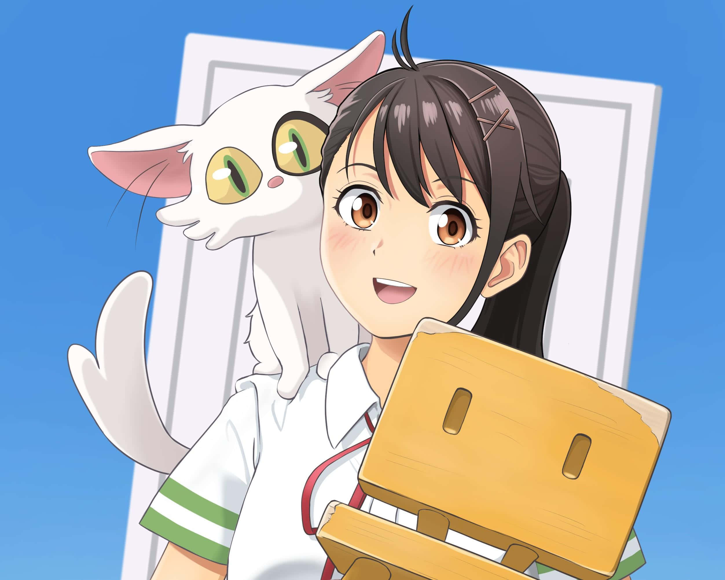 Suzume No Tojimari, white cat, wooden robot, Full HD Desktop Wallpaper