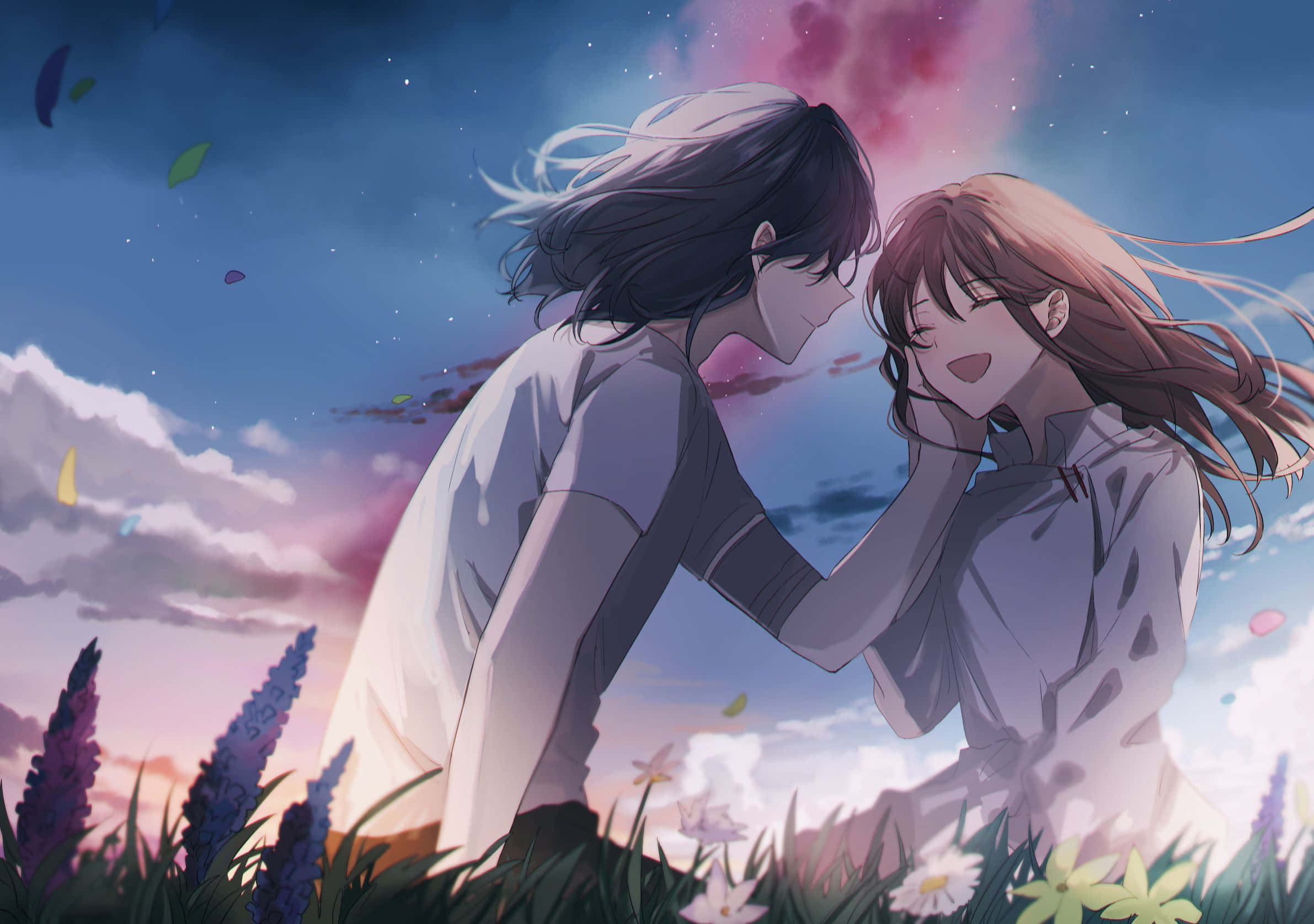 Suzume No Tojimari, tender moment, field of flowers, Full HD Desktop Wallpaper