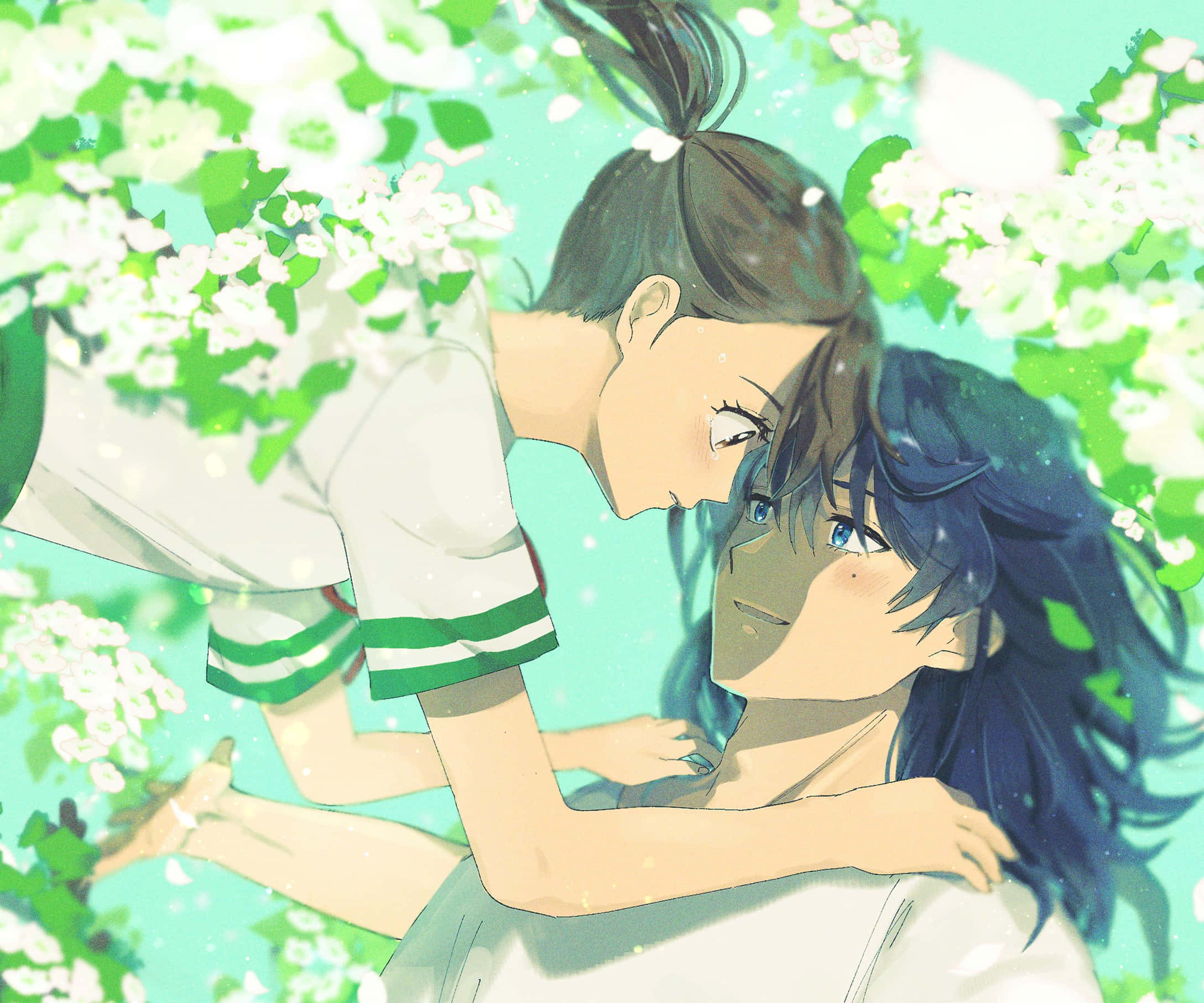 Suzume No Tojimari, anime teens, white blossoms, Full HD Desktop Wallpaper