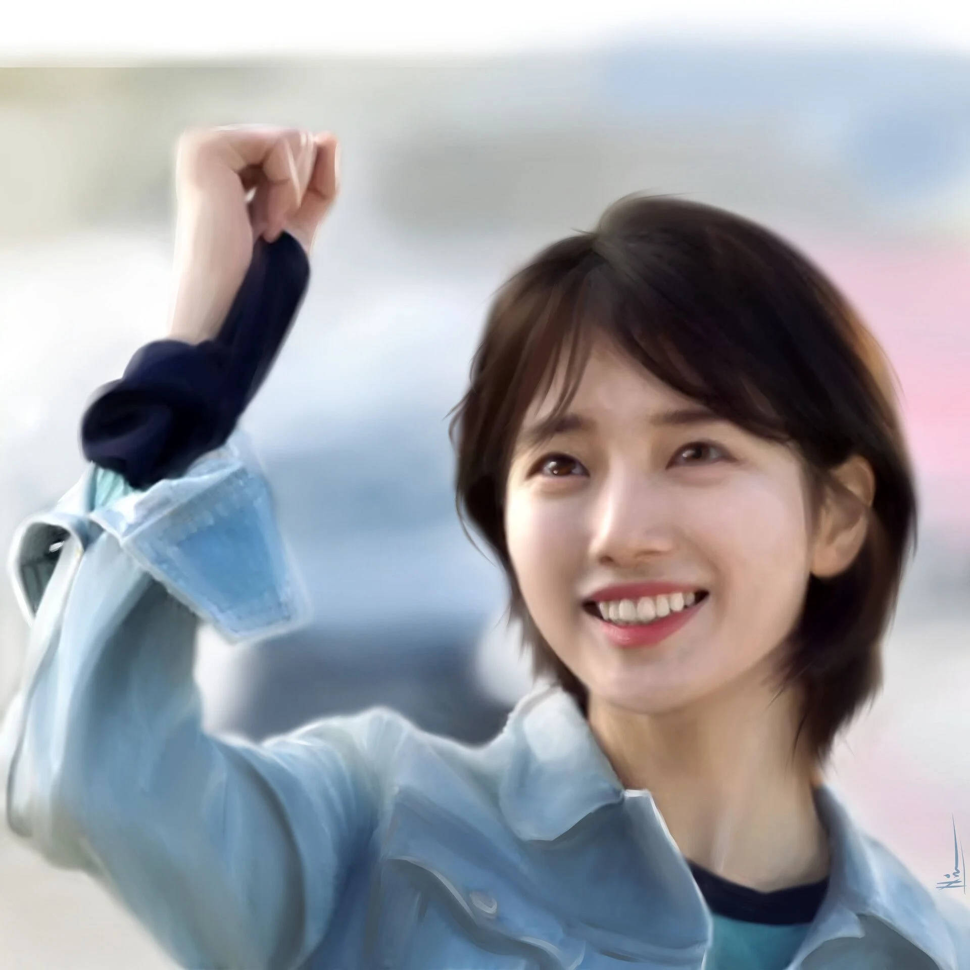 Suzy, short dark hair, light blue denim jacket, Full HD Desktop Wallpaper