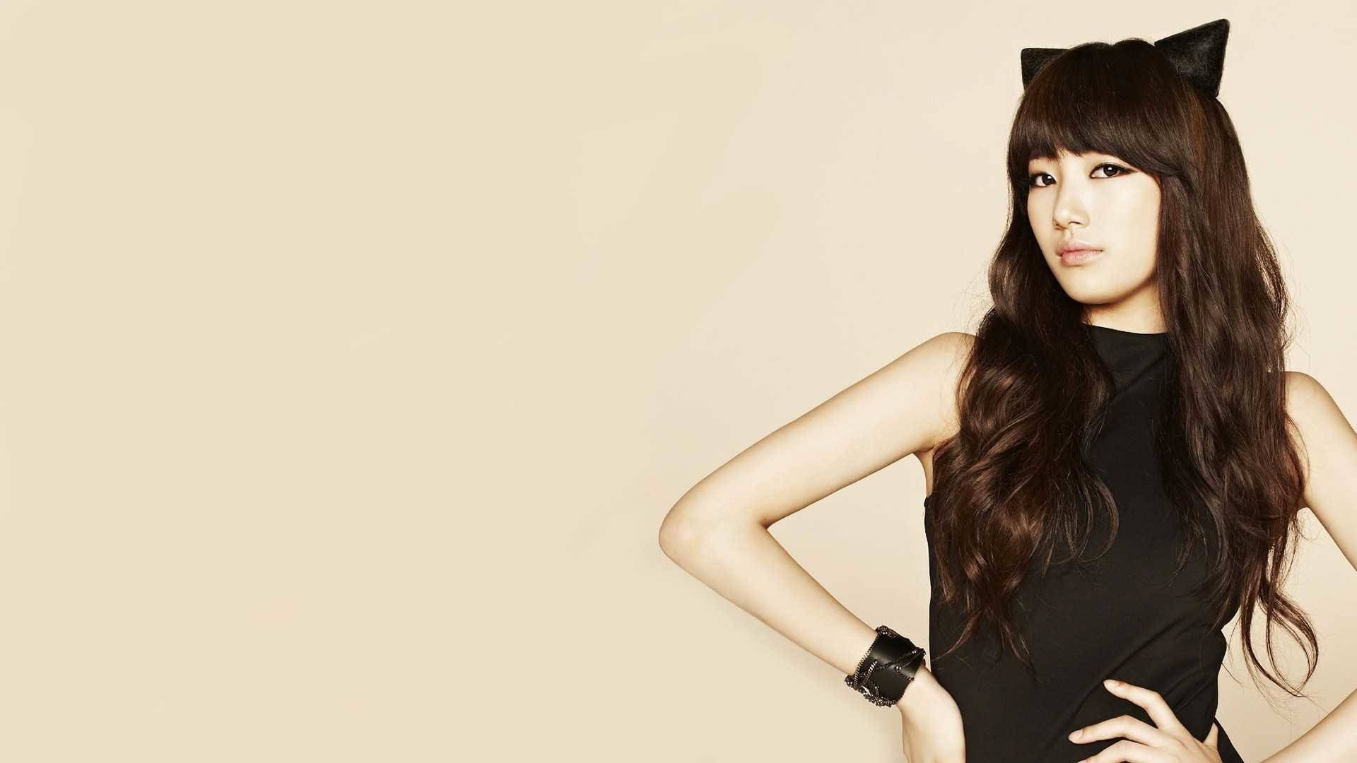 Suzy, black cat ears, long dark hair, Full HD Desktop Wallpaper