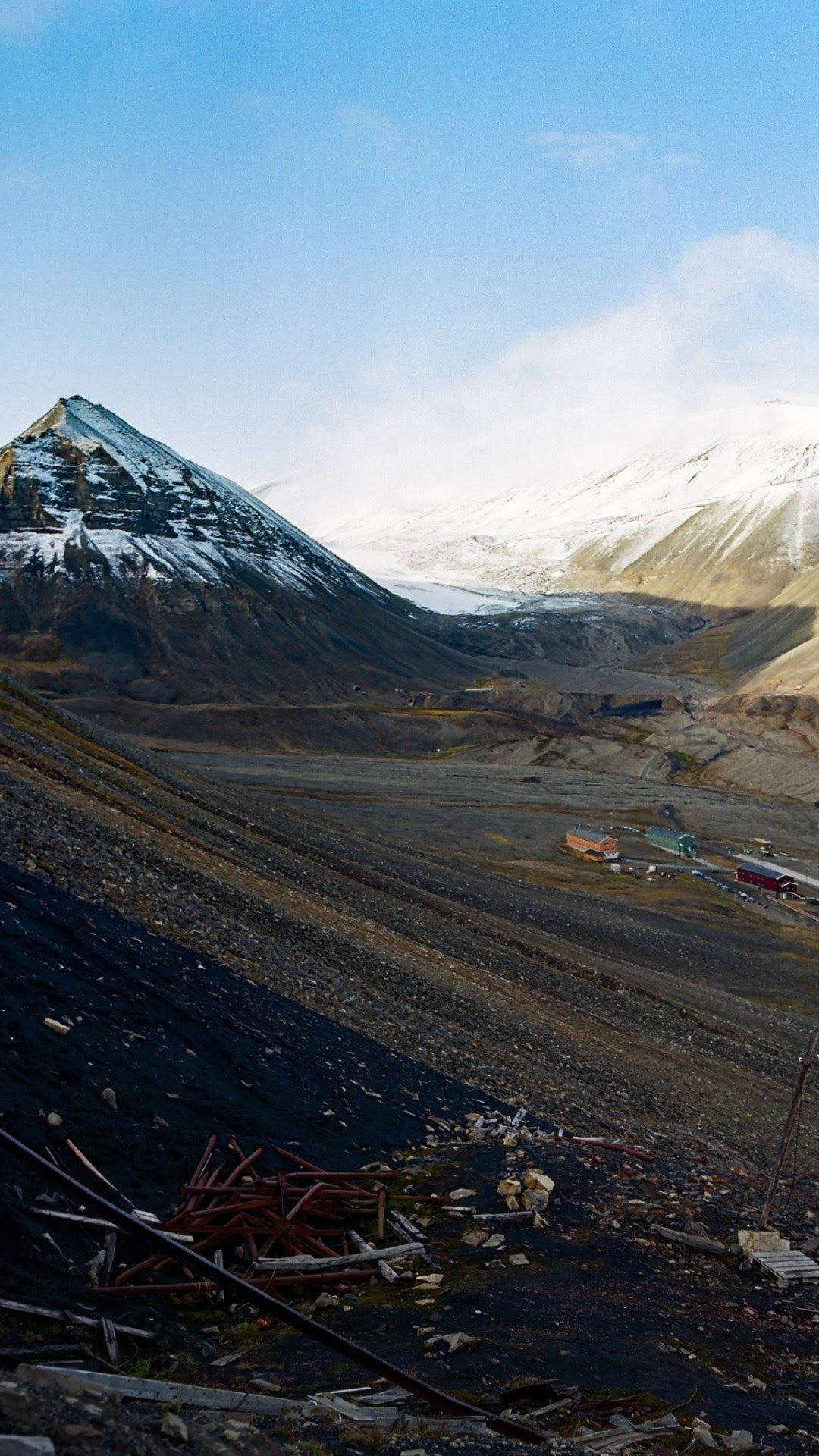 Svalbard, white and black mountains, snow-capped peaks, Full HD Phone Wallpaper