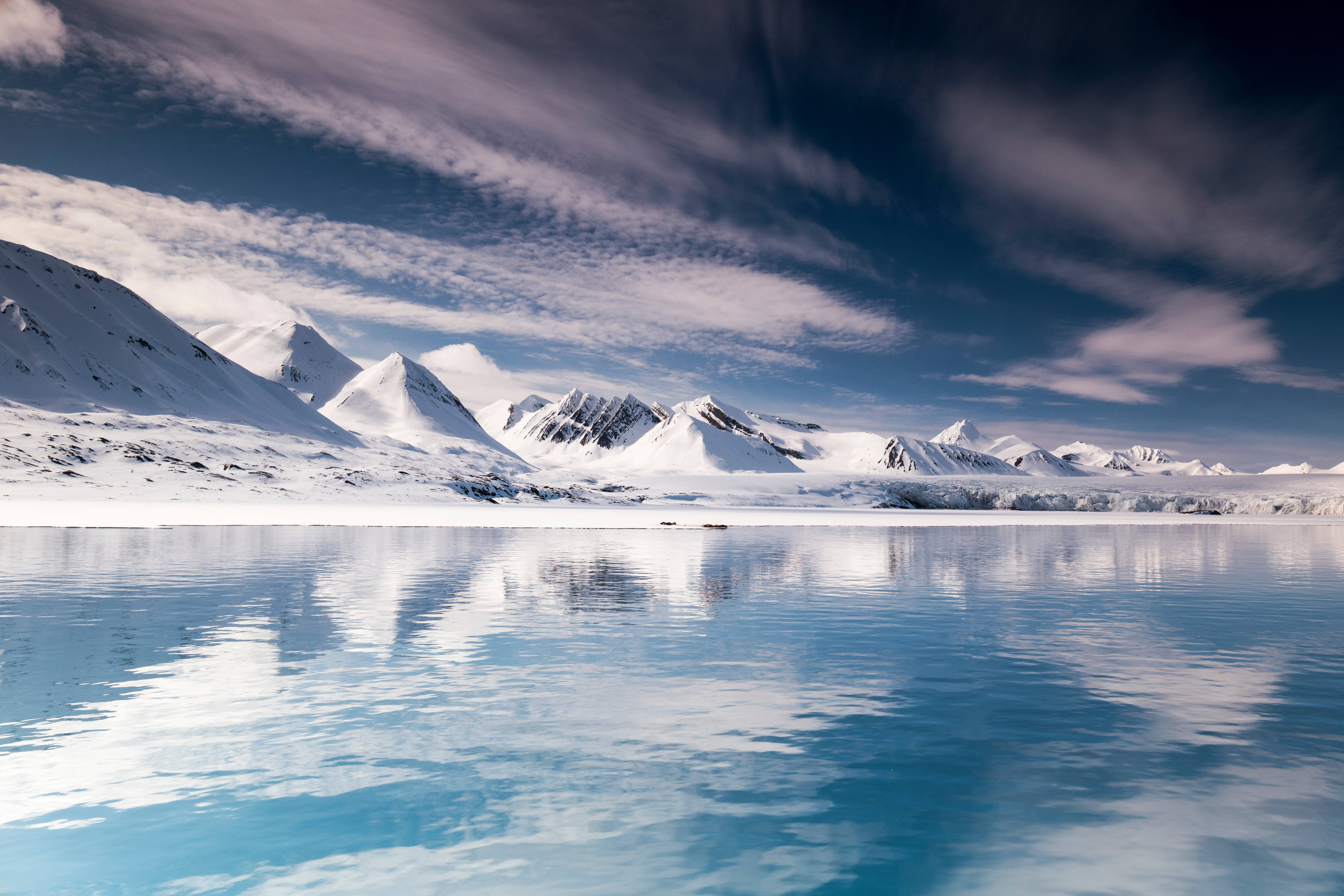 Svalbard, frozen ocean, mountains, 5K Desktop Wallpaper