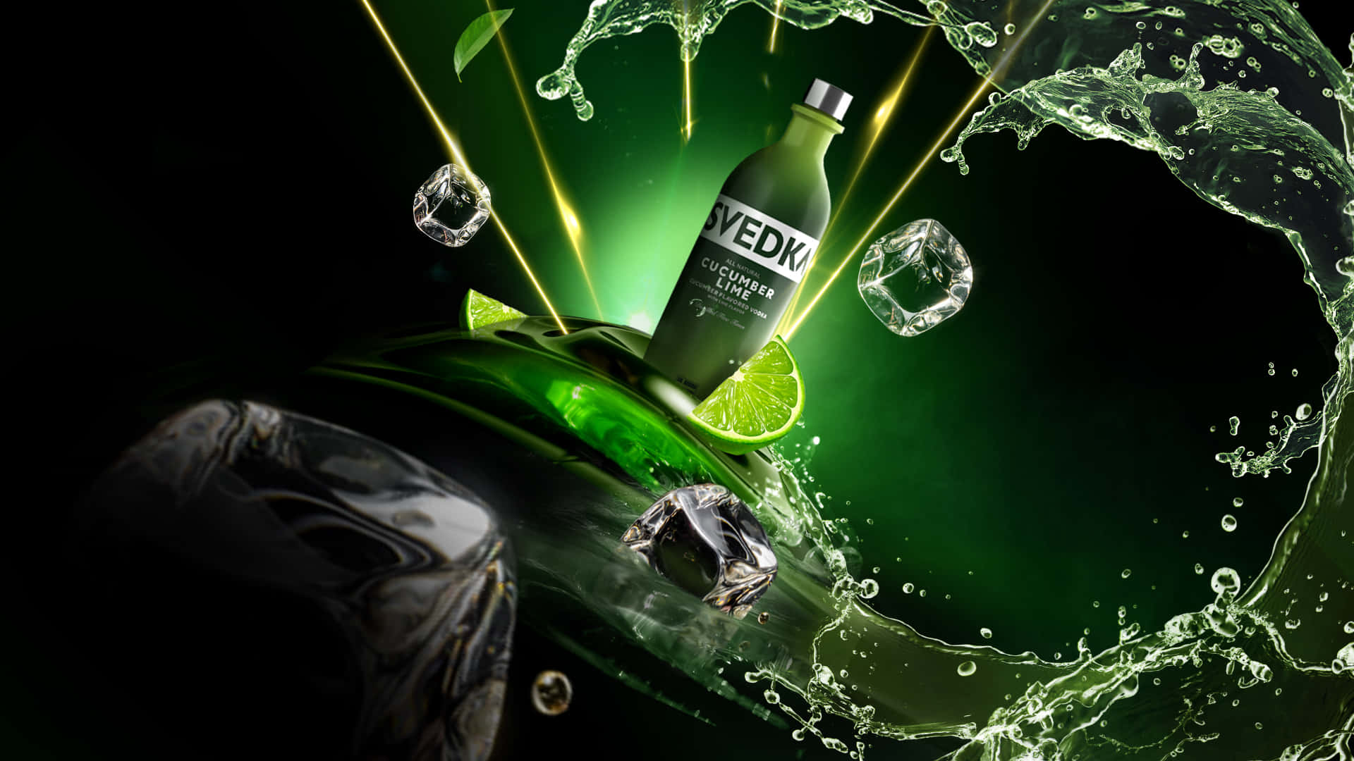 Svedka, cucumber lime flavored vodka, glowing green, Full HD Desktop Wallpaper