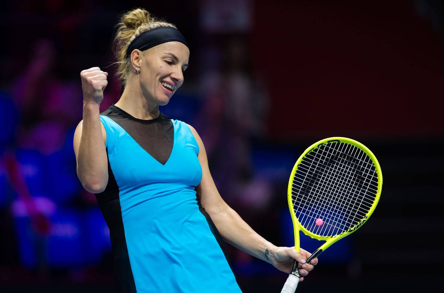 Svetlana Kuznetsova, blue dress, yellow racket, HD Desktop Wallpaper
