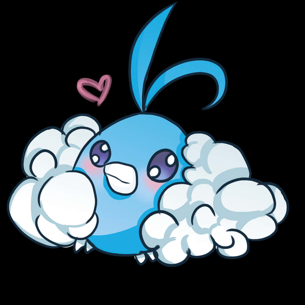 Swablu, blue cartoon bird, fluffy white cloud puffs, SD Desktop Wallpaper