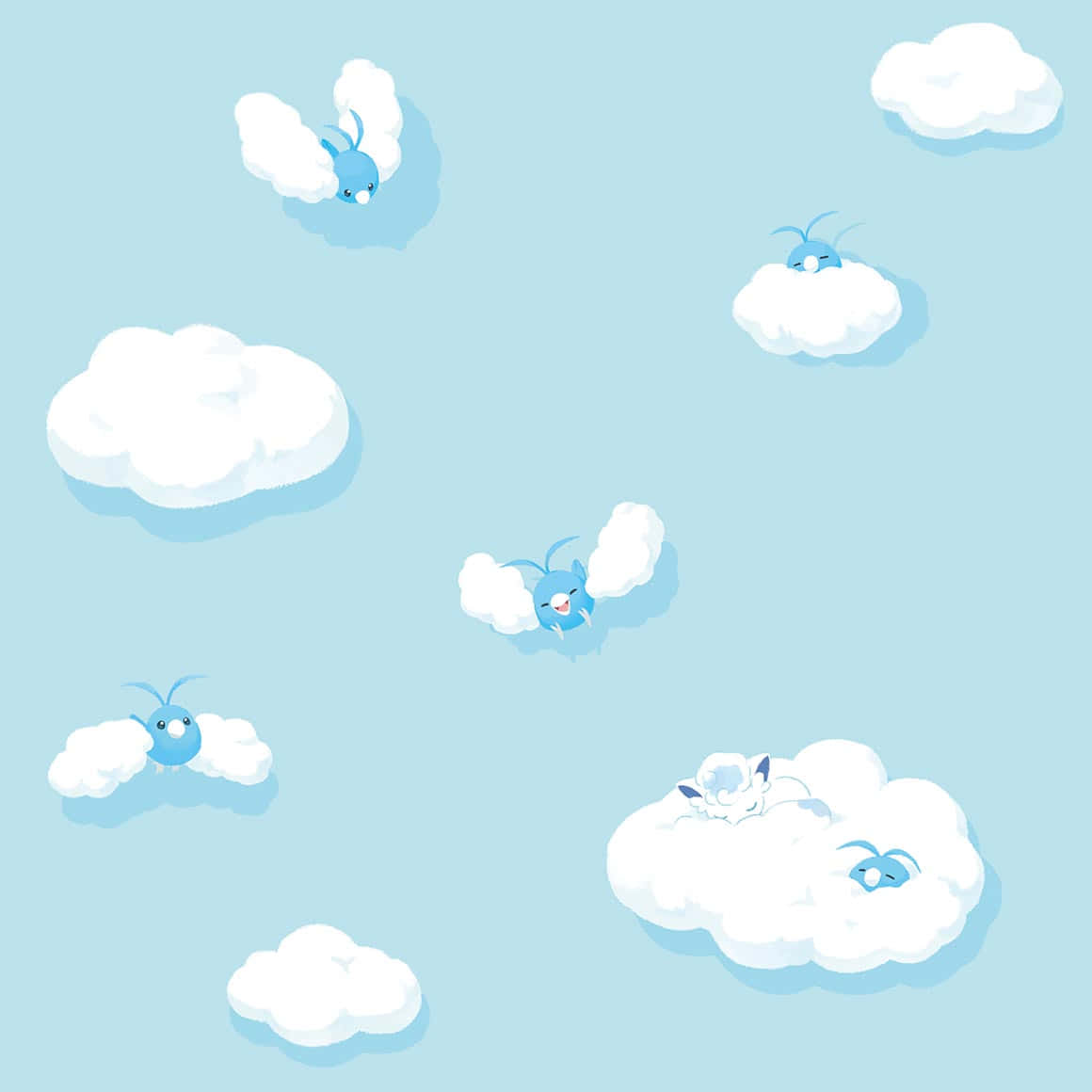 Swablu, blue cartoon birds, cloud wings, SD Desktop Wallpaper