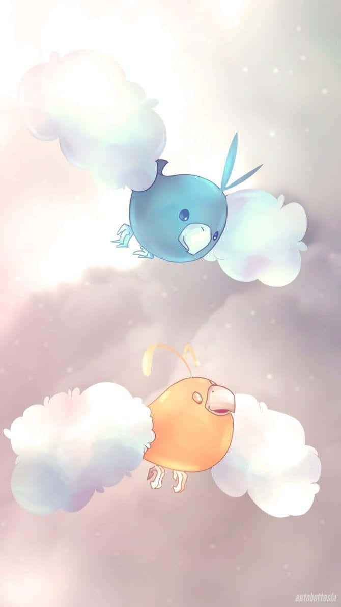 Blue Swablu, Yellow Swablu, cloud wings, SD Phone Wallpaper