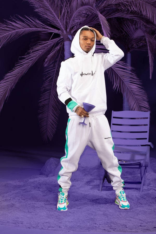 Swae Lee, purple beach, white tracksuit with teal accents, SD Phone Wallpaper
