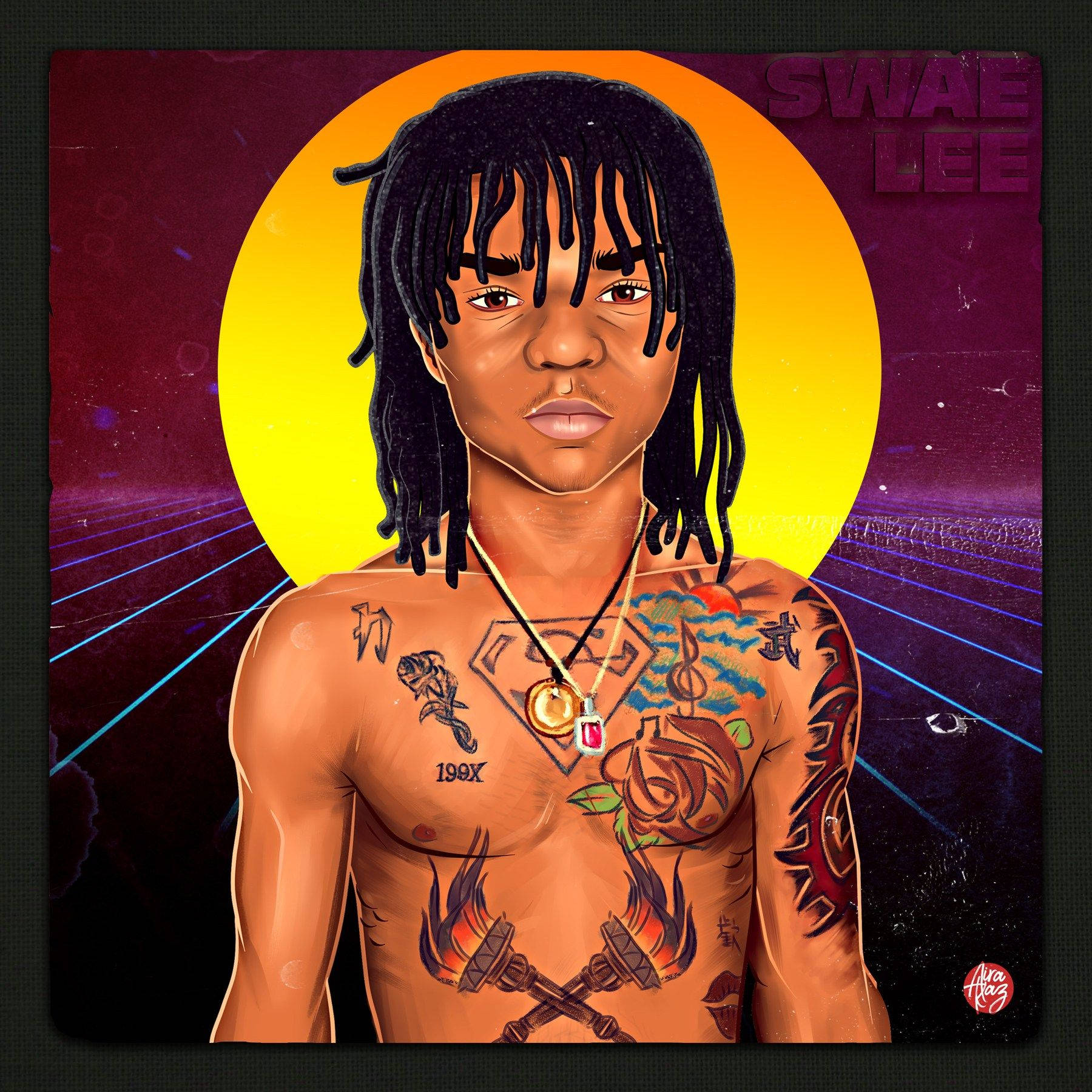Swae Lee, dreadlocks, glowing yellow sun, HD Desktop Wallpaper
