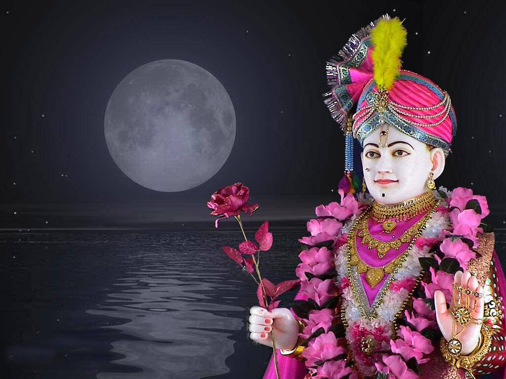 Swaminarayan, moonlight, pink and gold, SD Desktop Wallpaper