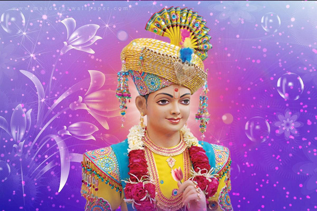 Swaminarayan, golden crown, colorful garments, SD Desktop Wallpaper