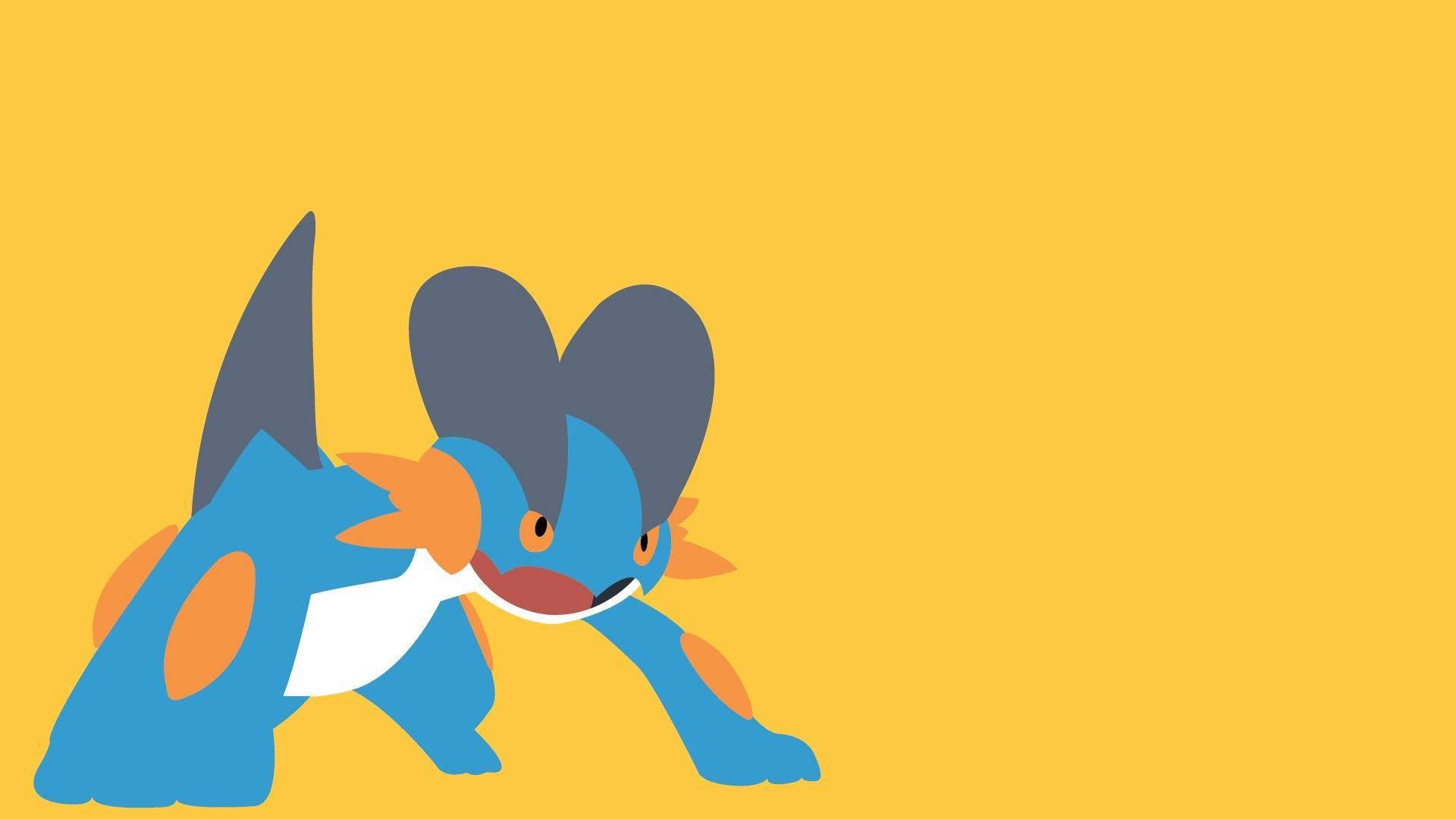 Swampert, yellow background, blue and orange Pokémon, Full HD Desktop Wallpaper