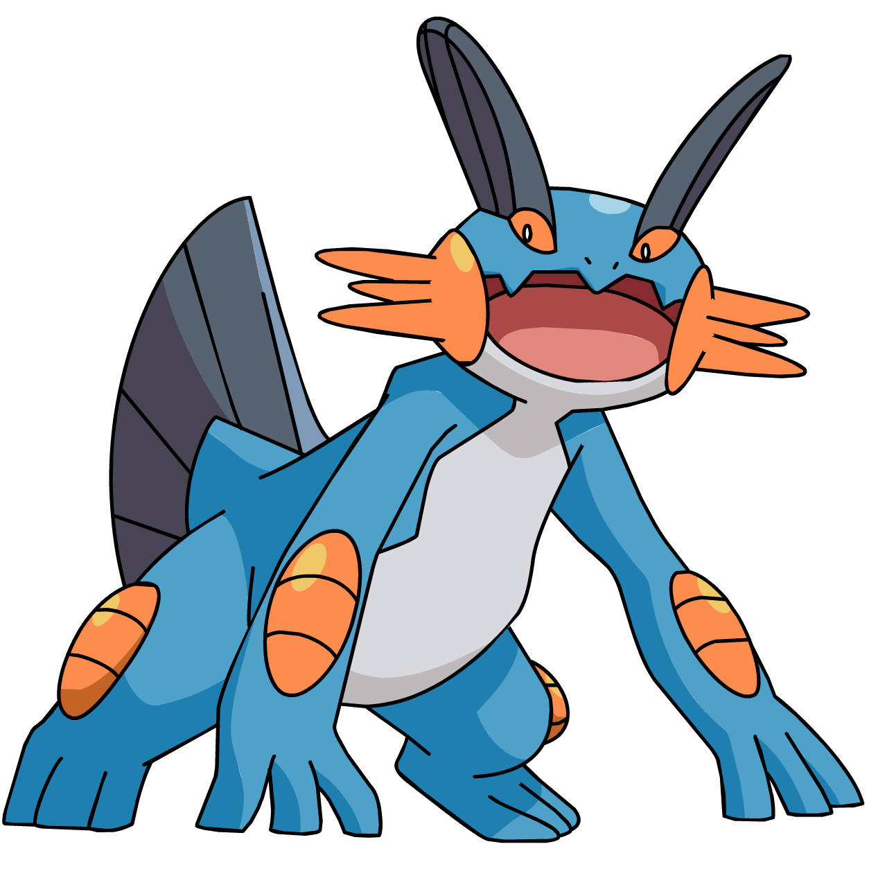 Swampert, blue, orange, SD Desktop Wallpaper