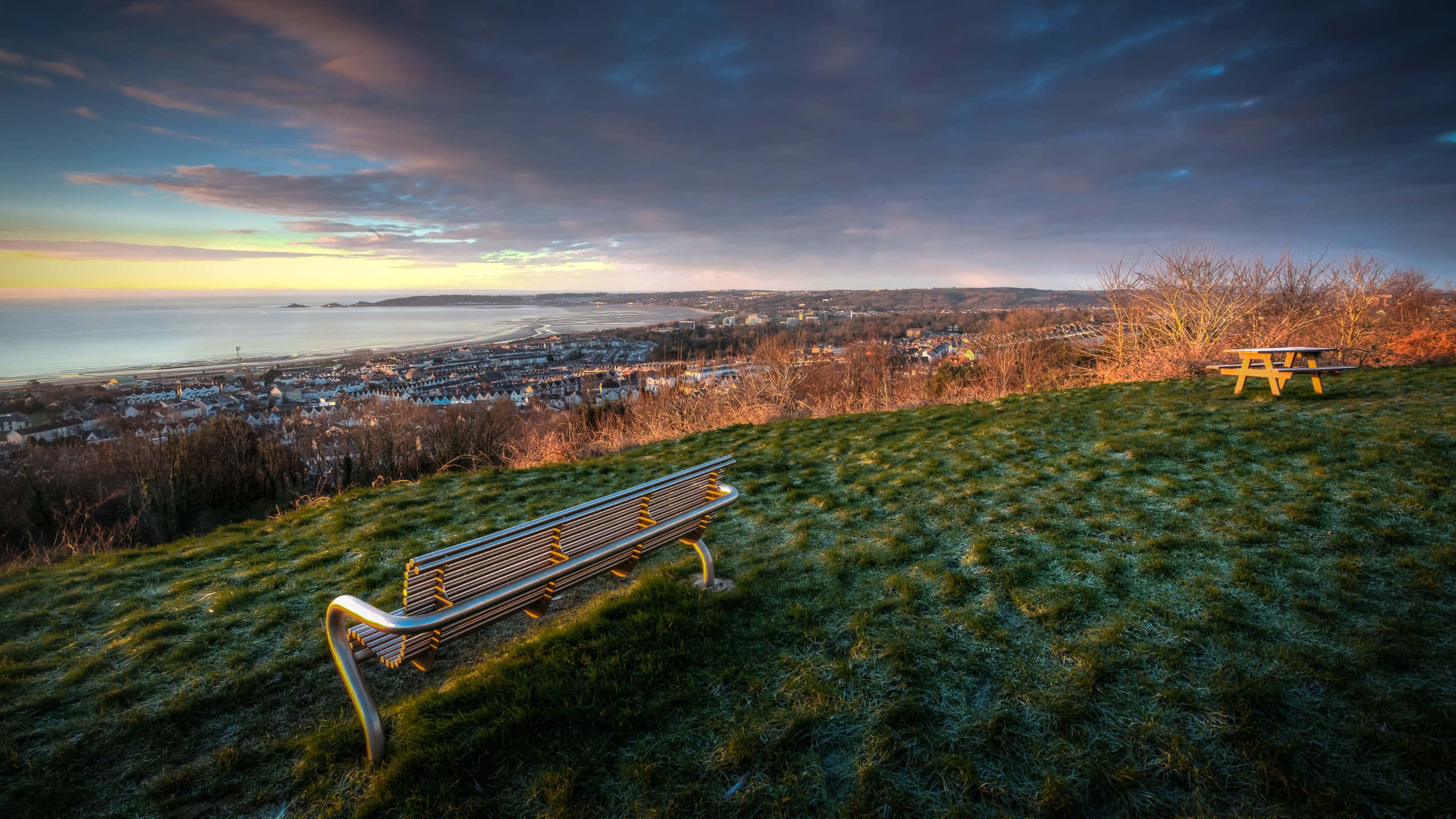 Swansea, sunset, coastal town, 2K Desktop Wallpaper