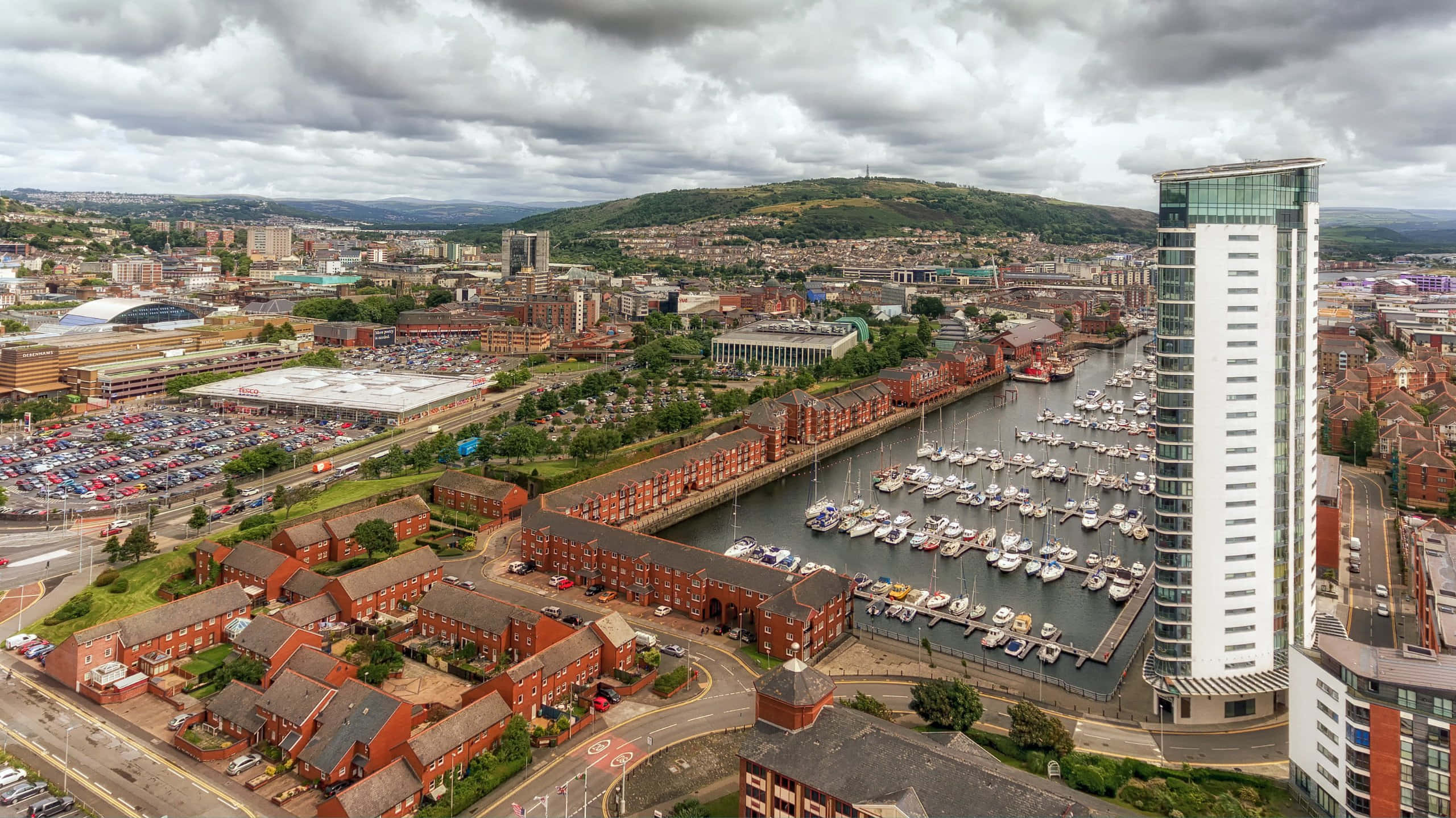 Swansea, cityscape, marina, 2K Desktop Wallpaper