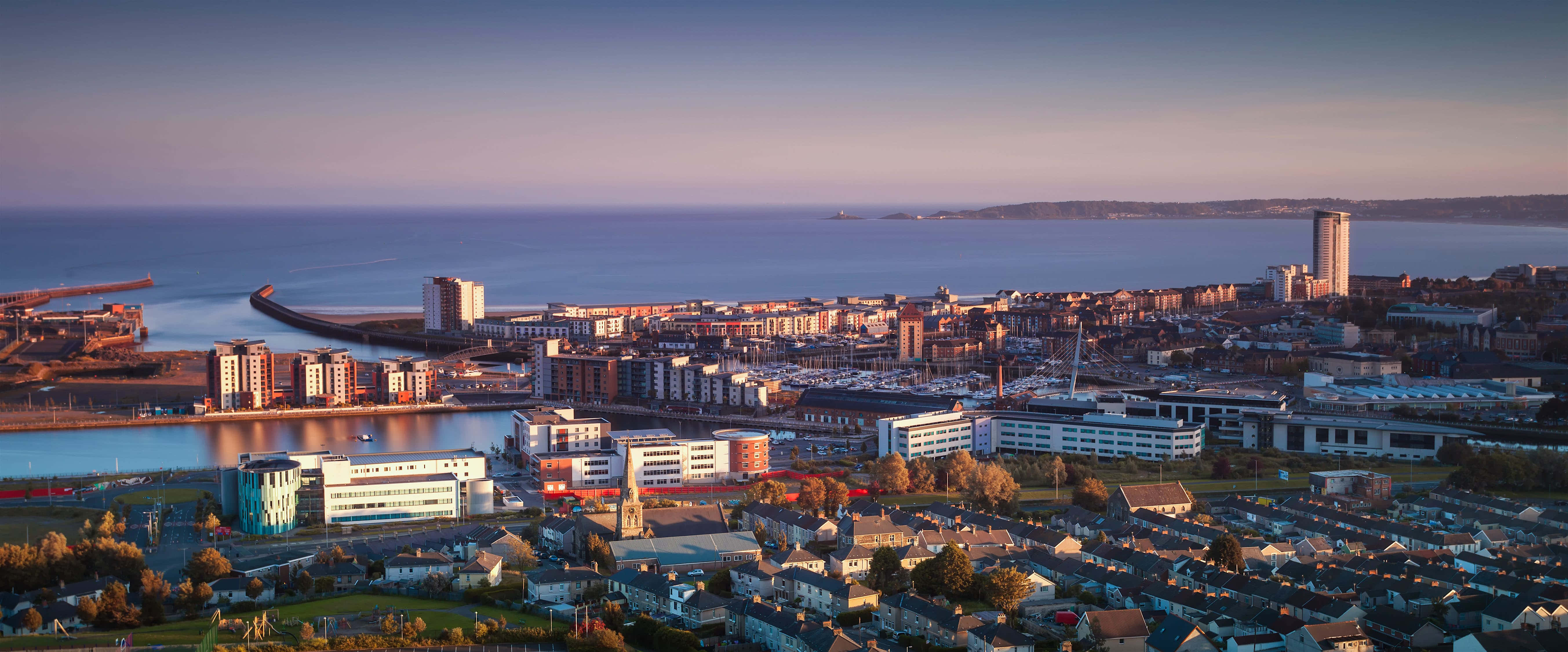 Swansea, cityscape, twilight, 5K Desktop Wallpaper