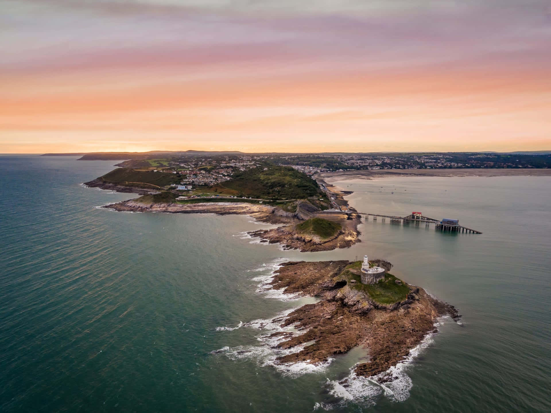 Swansea, coastline, aerial view, Full HD Desktop Wallpaper