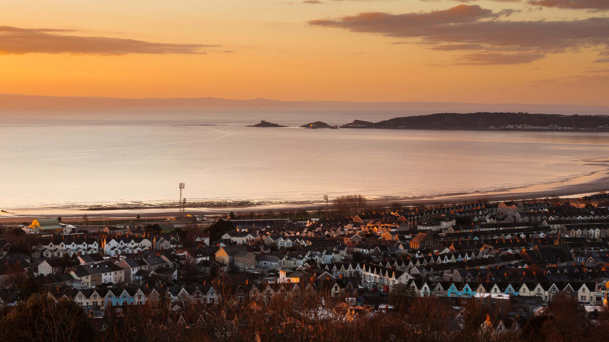 Swansea, sunset, bay, 2K Desktop Wallpaper