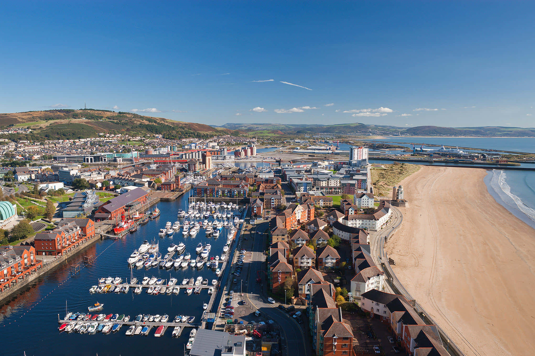 Swansea, marina, coastline, Full HD Desktop Wallpaper