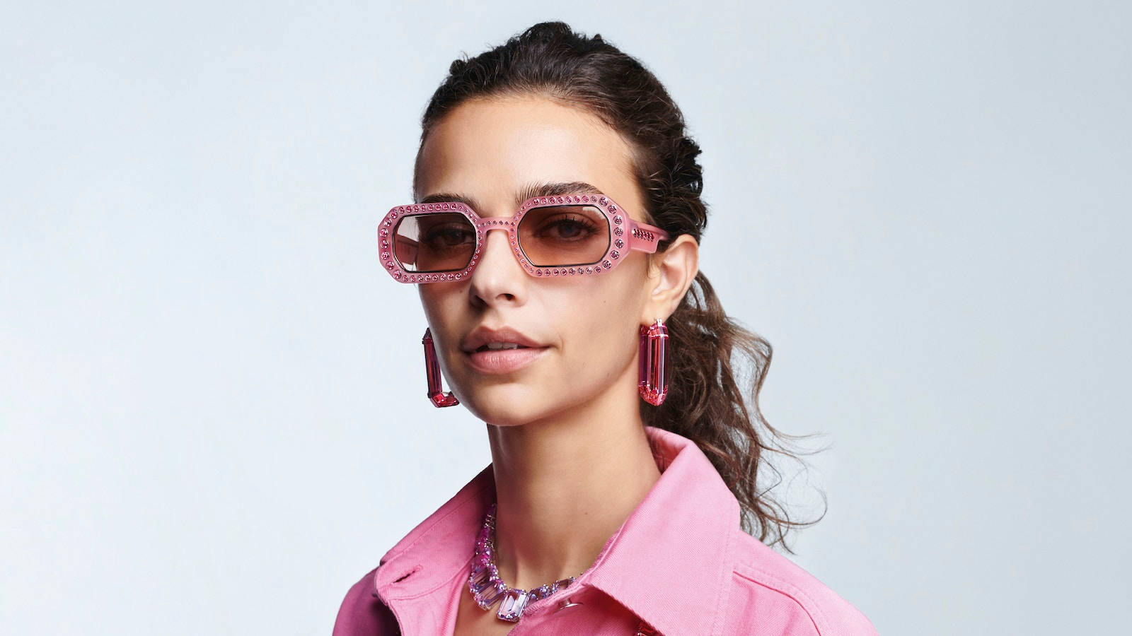 Swarovski, pink model, bold pink sunglasses, HD Desktop Wallpaper