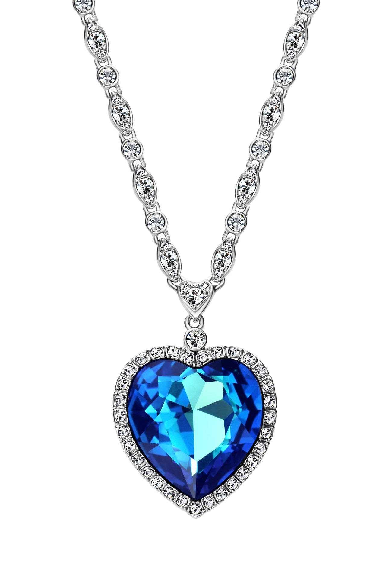 Swarovski, silver necklace, heart-shaped blue gemstone pendant, HD Phone Wallpaper
