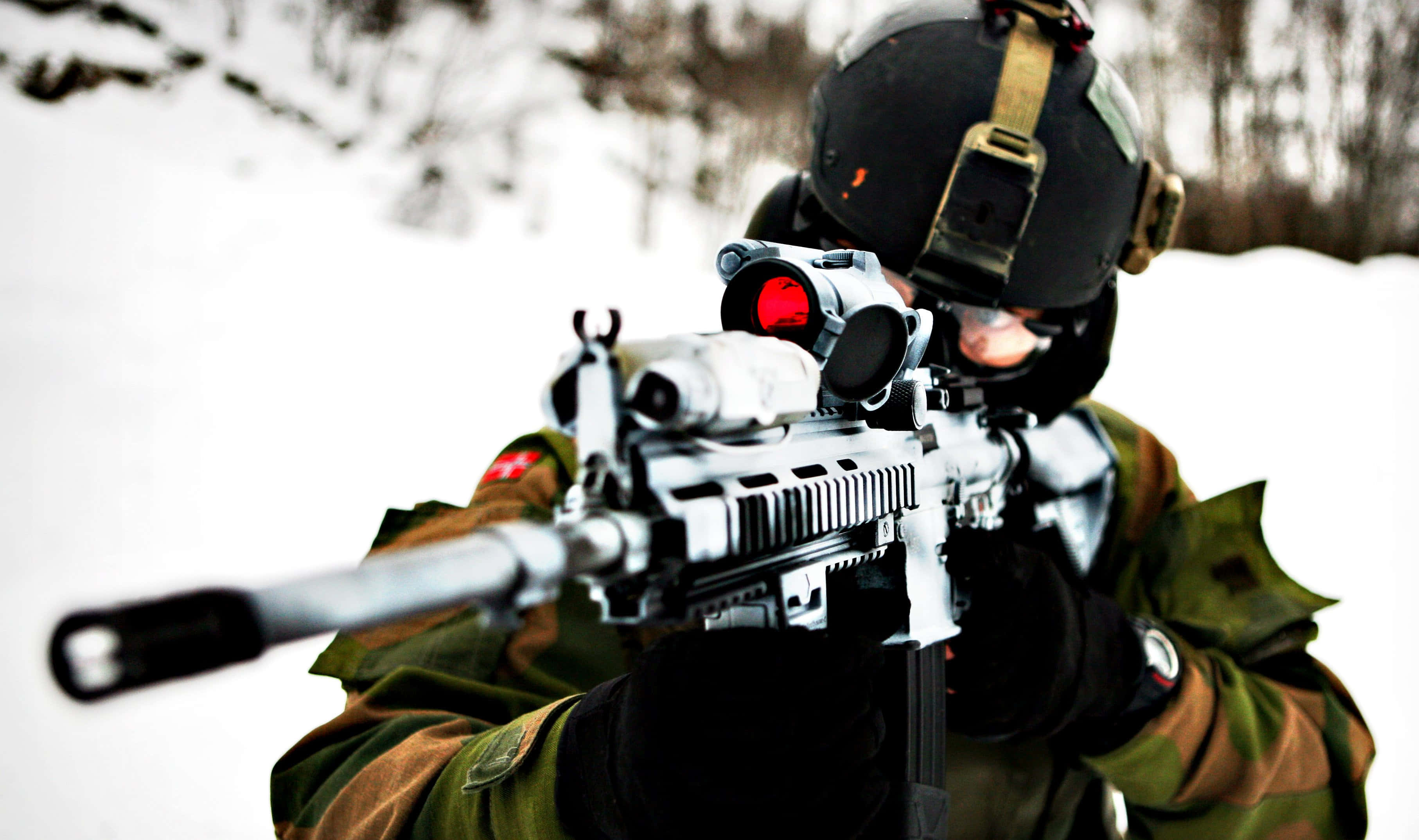 SWAT, winter camouflage, rifle, 2K Desktop Wallpaper