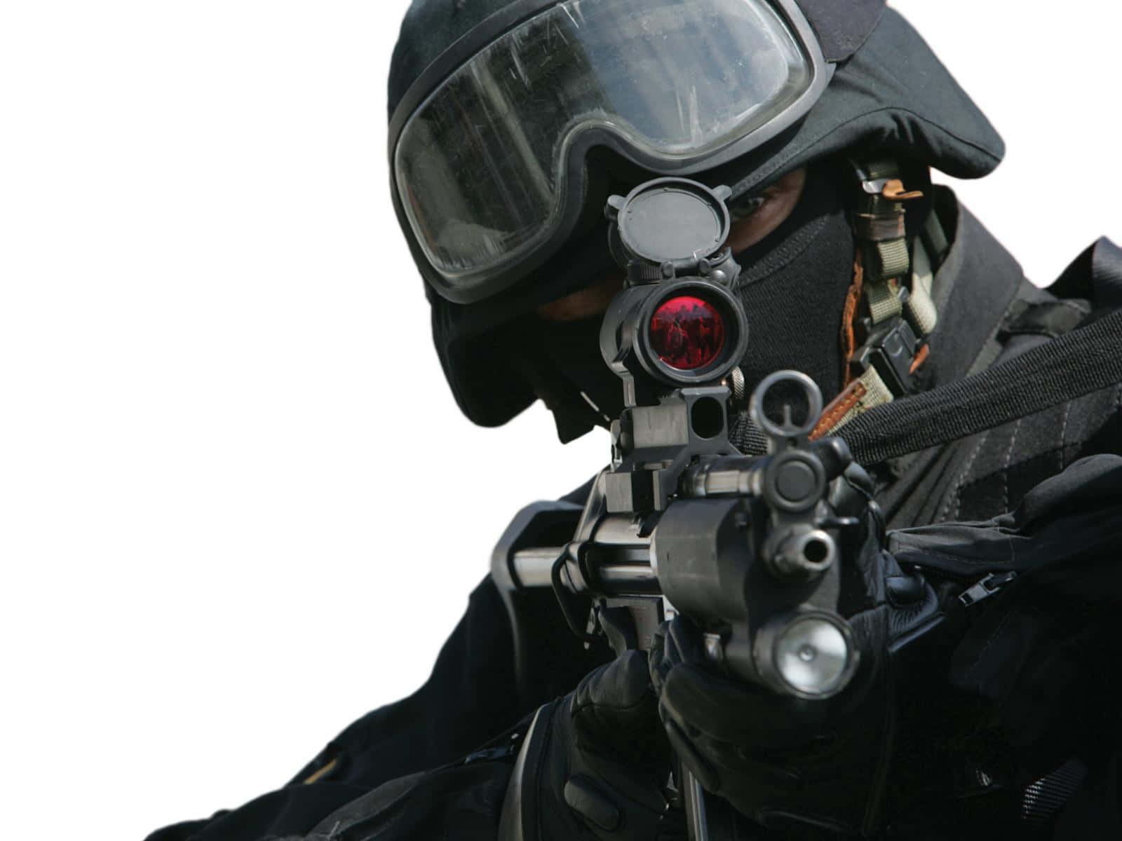 black uniform, tactical gear, rifle, HD Desktop Wallpaper
