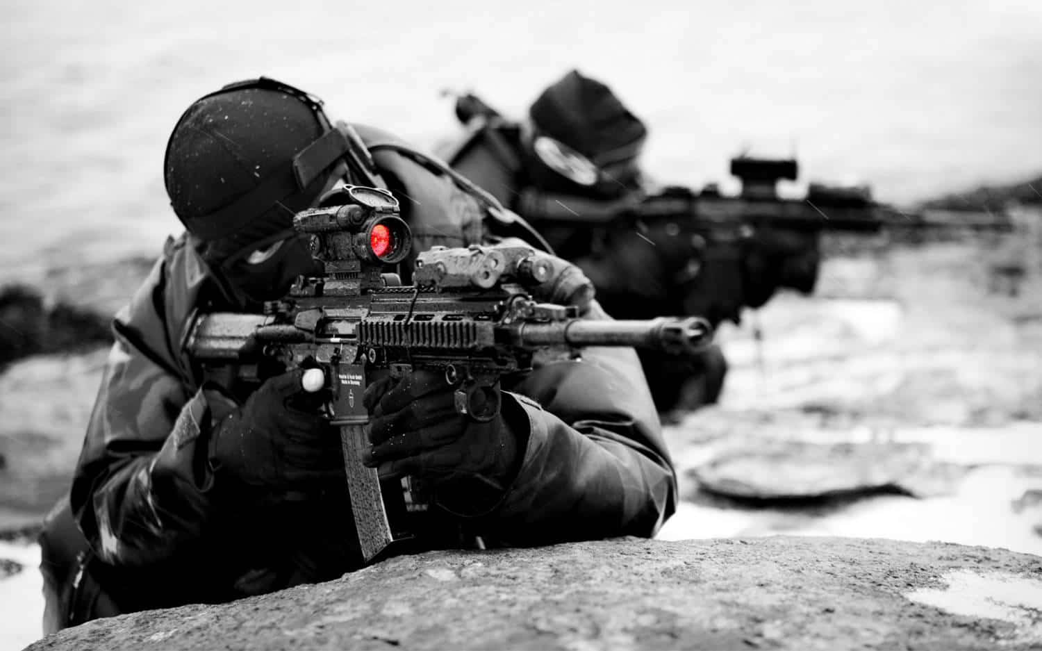 SWAT, winter gear, rifle, HD Desktop Wallpaper