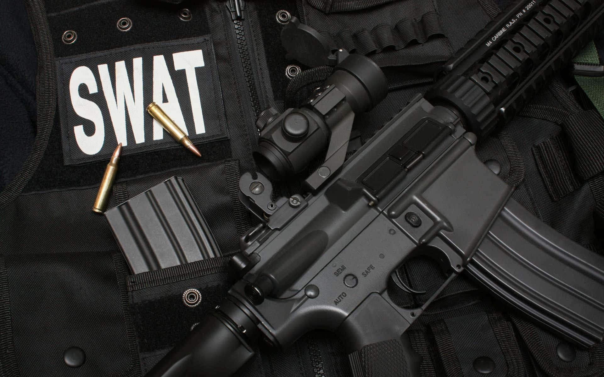 SWAT, black SWAT vest, rifle, Full HD Desktop Wallpaper