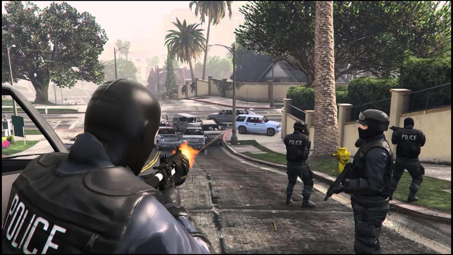 Swat, tactical gear, suburban street, Full HD Desktop Wallpaper