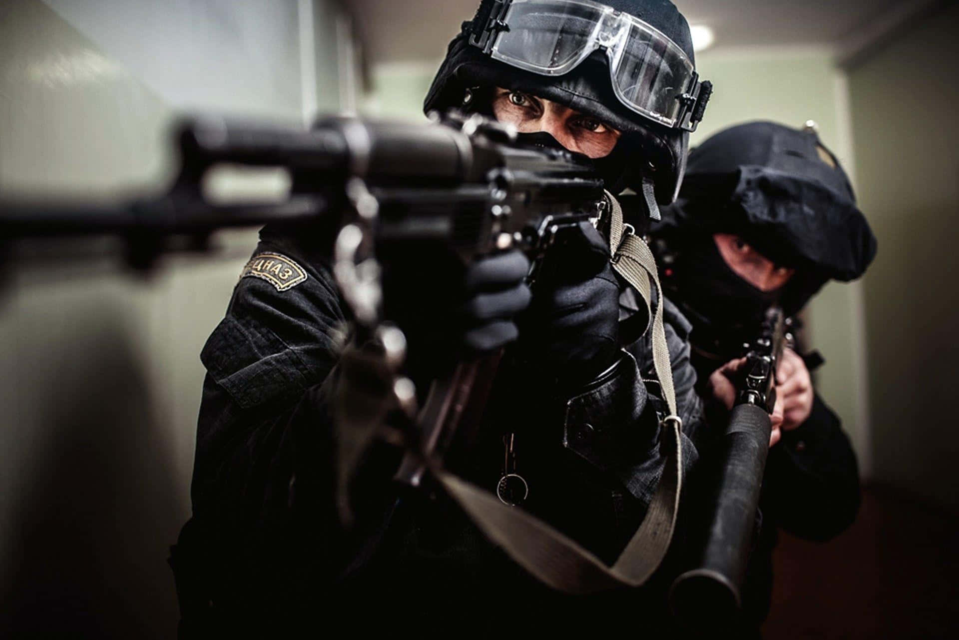 SWAT, black gear, rifles, Full HD Desktop Wallpaper