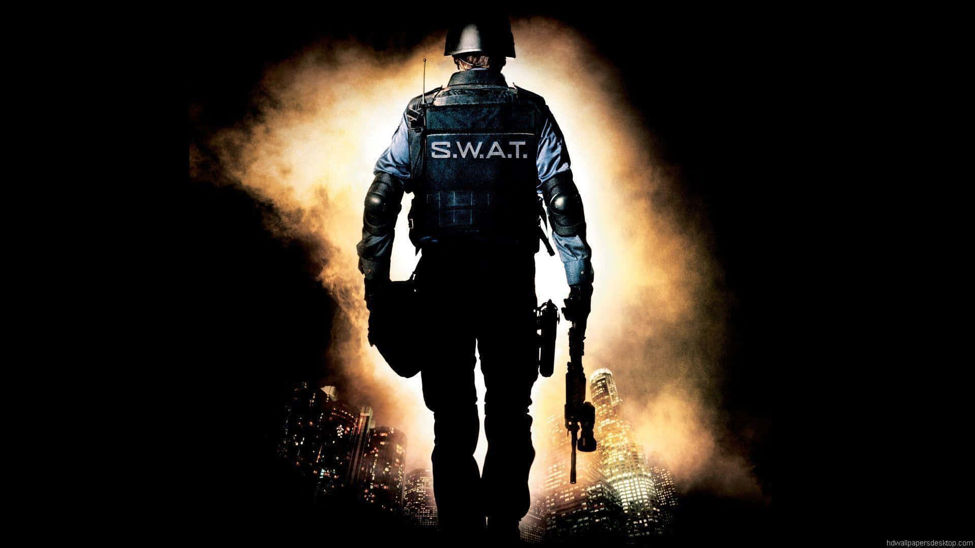 SWAT, firey explosion, city skyline, Full HD Desktop Wallpaper