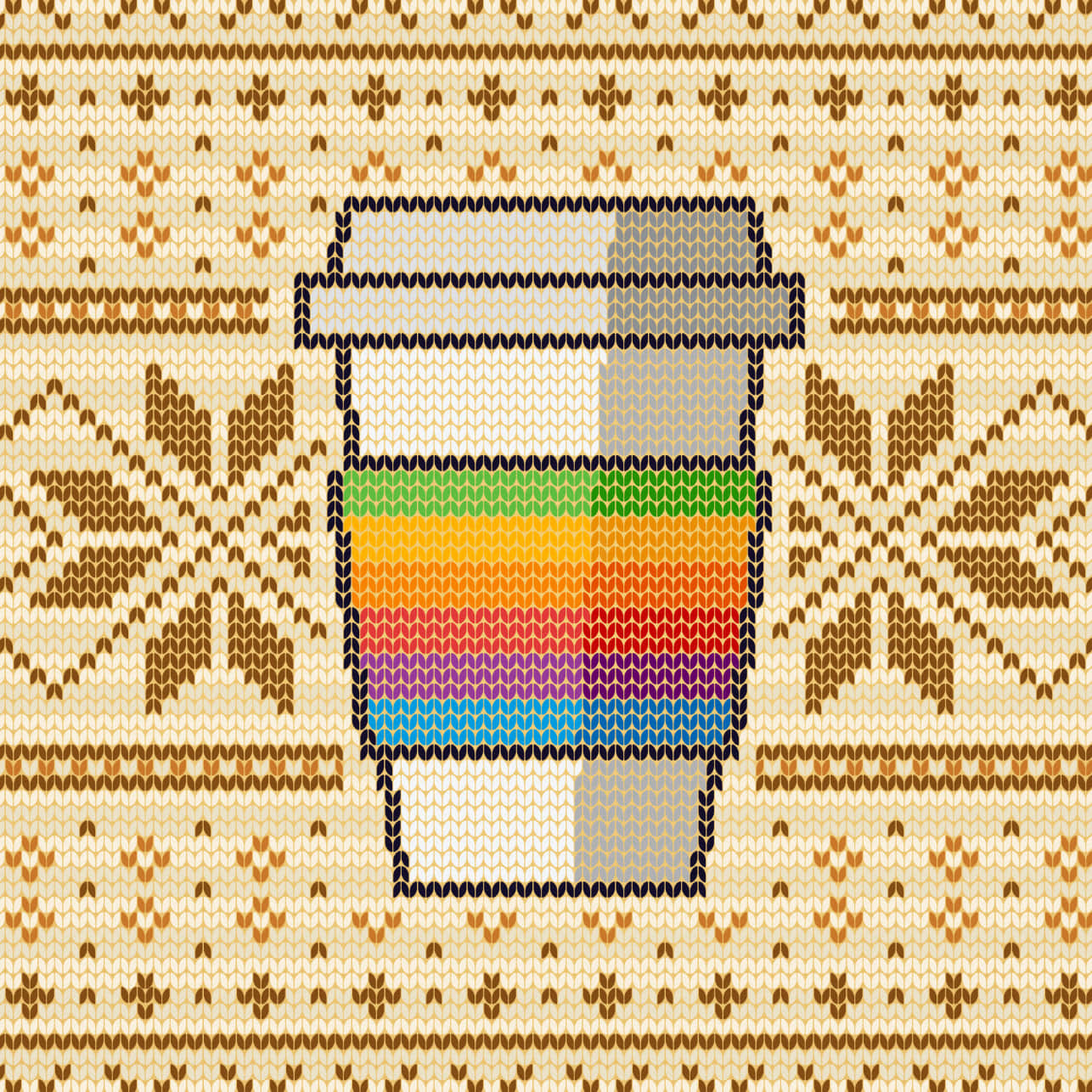 yellow knit sweater, rainbow-striped coffee cup, beige knit sweater, HD Desktop Wallpaper
