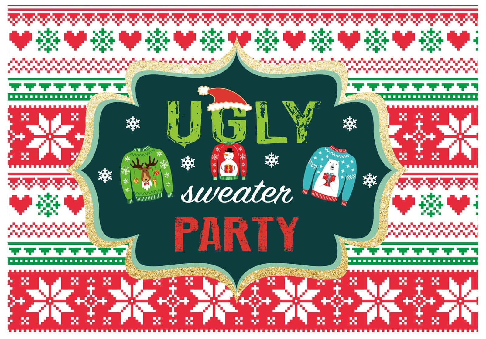 Three Ugly Sweater Party In The Middle, cartoon sweaters, snowflakes, HD Desktop Wallpaper