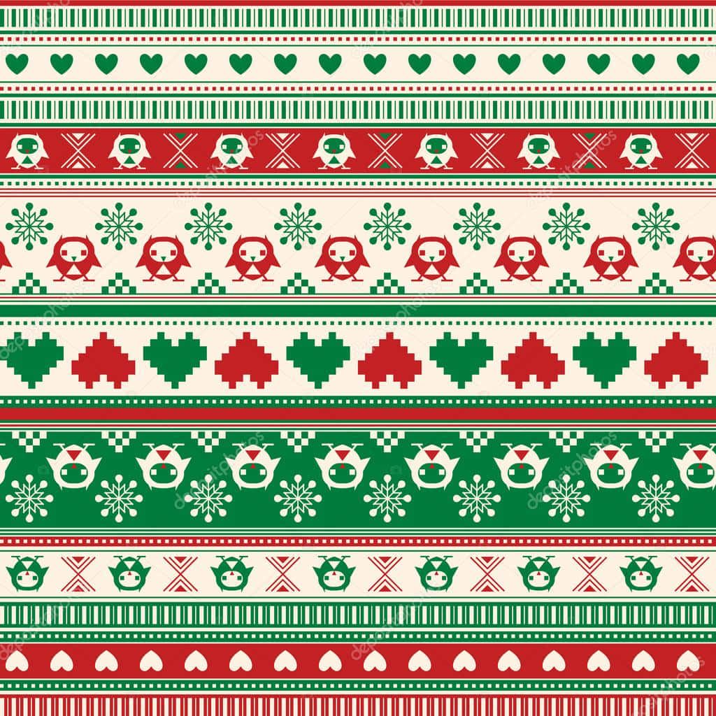 red and green heart, festive christmas theme sweater, repeating snowflakes, SD Desktop Wallpaper