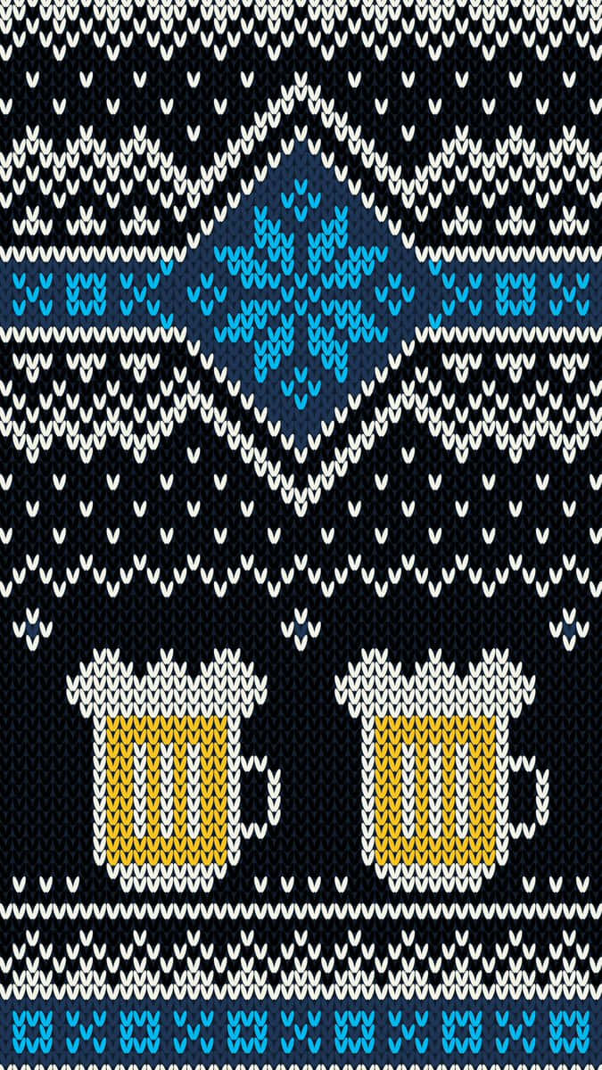 black knitted sweater, white and blue geometric designs, golden beer mugs, SD Phone Wallpaper
