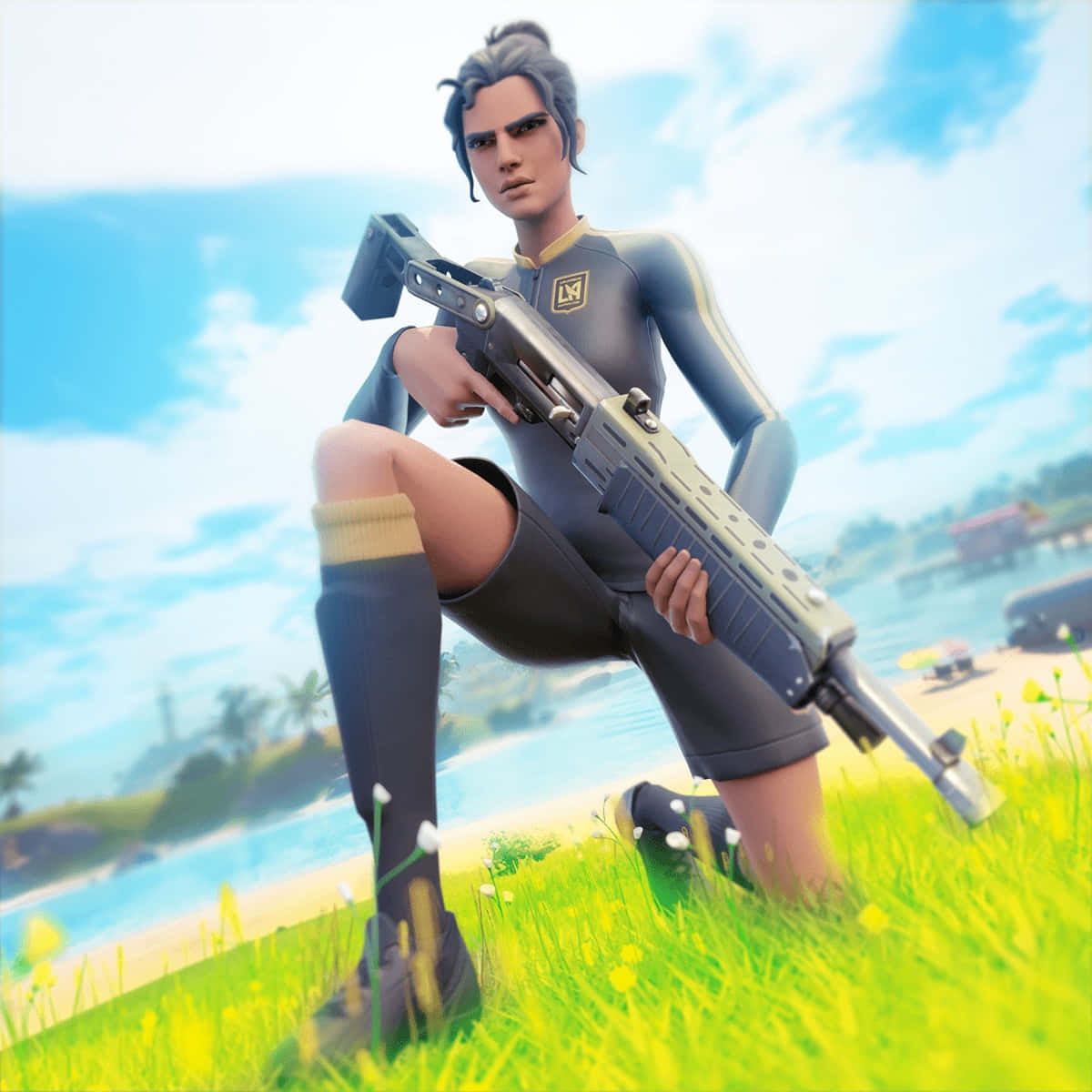 Fortnite Character, female soldier, grey uniform, SD Desktop Wallpaper