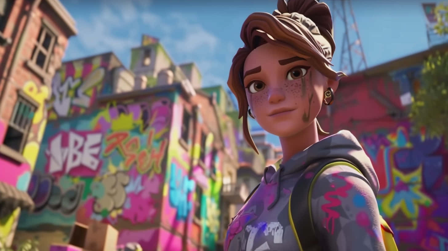 Fortnite Character, urban alley, graffiti-covered, HD Desktop Wallpaper
