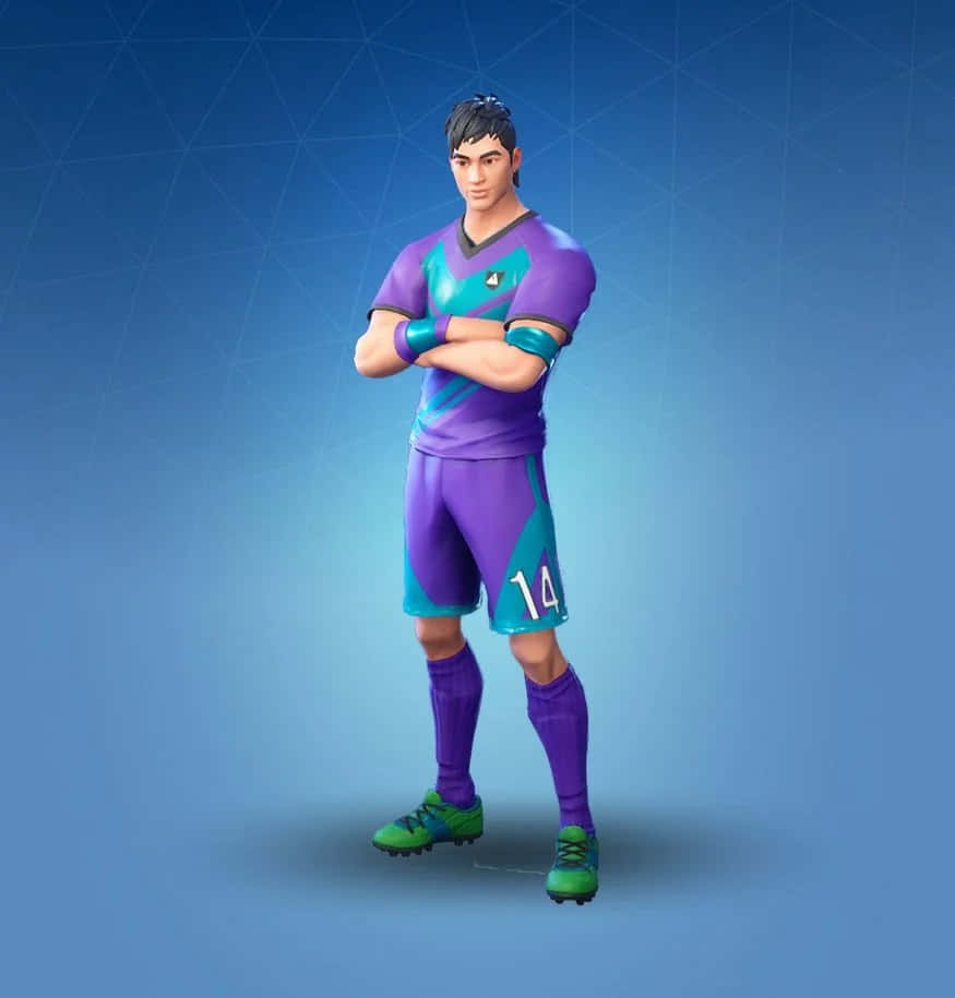 Sweaty Soccer Skin, purple and teal uniform, gradient blue background, SD Phone Wallpaper