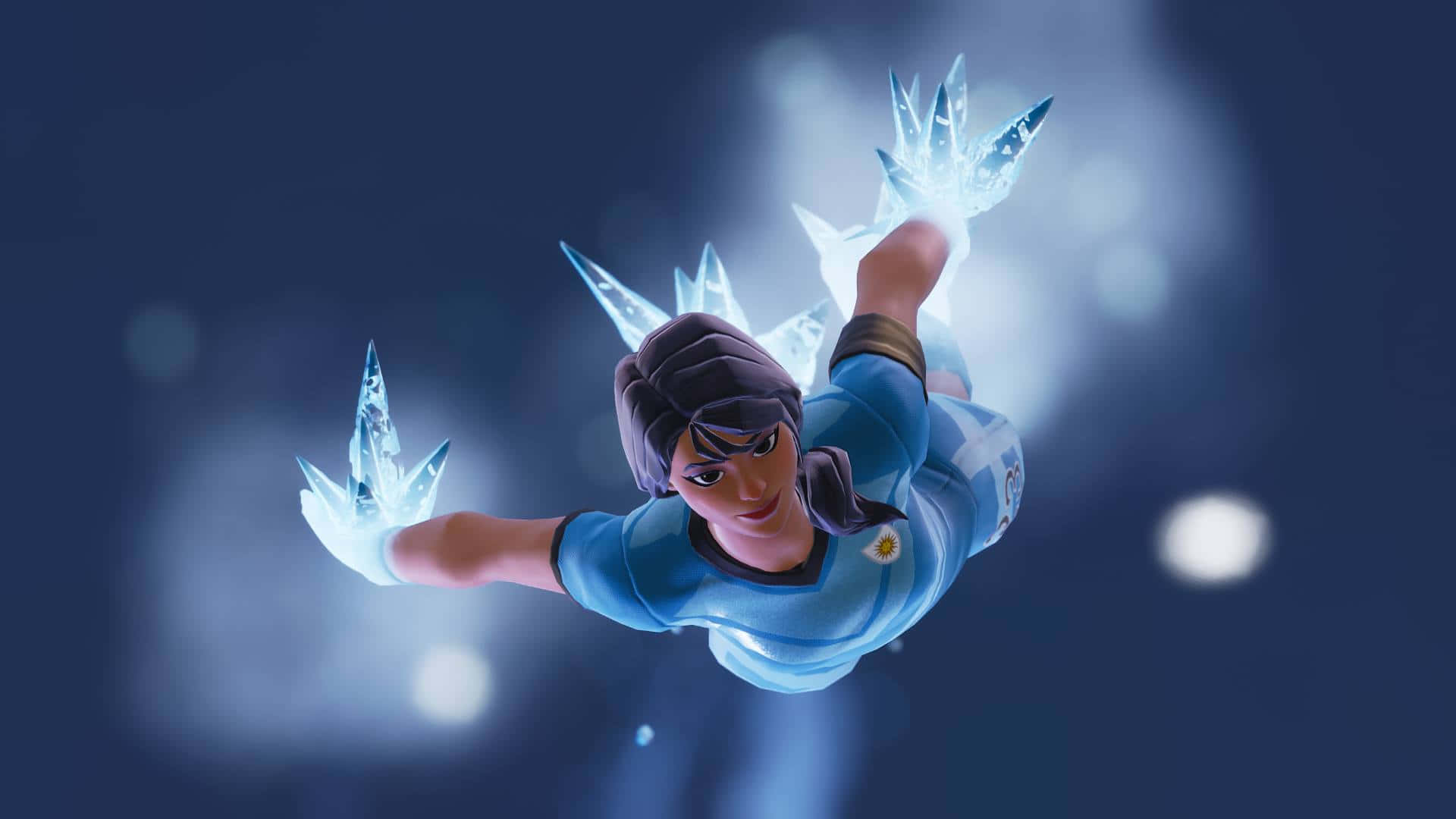 Sweaty Soccer Skin, blue jersey, glowing ice crystals, Full HD Desktop Wallpaper