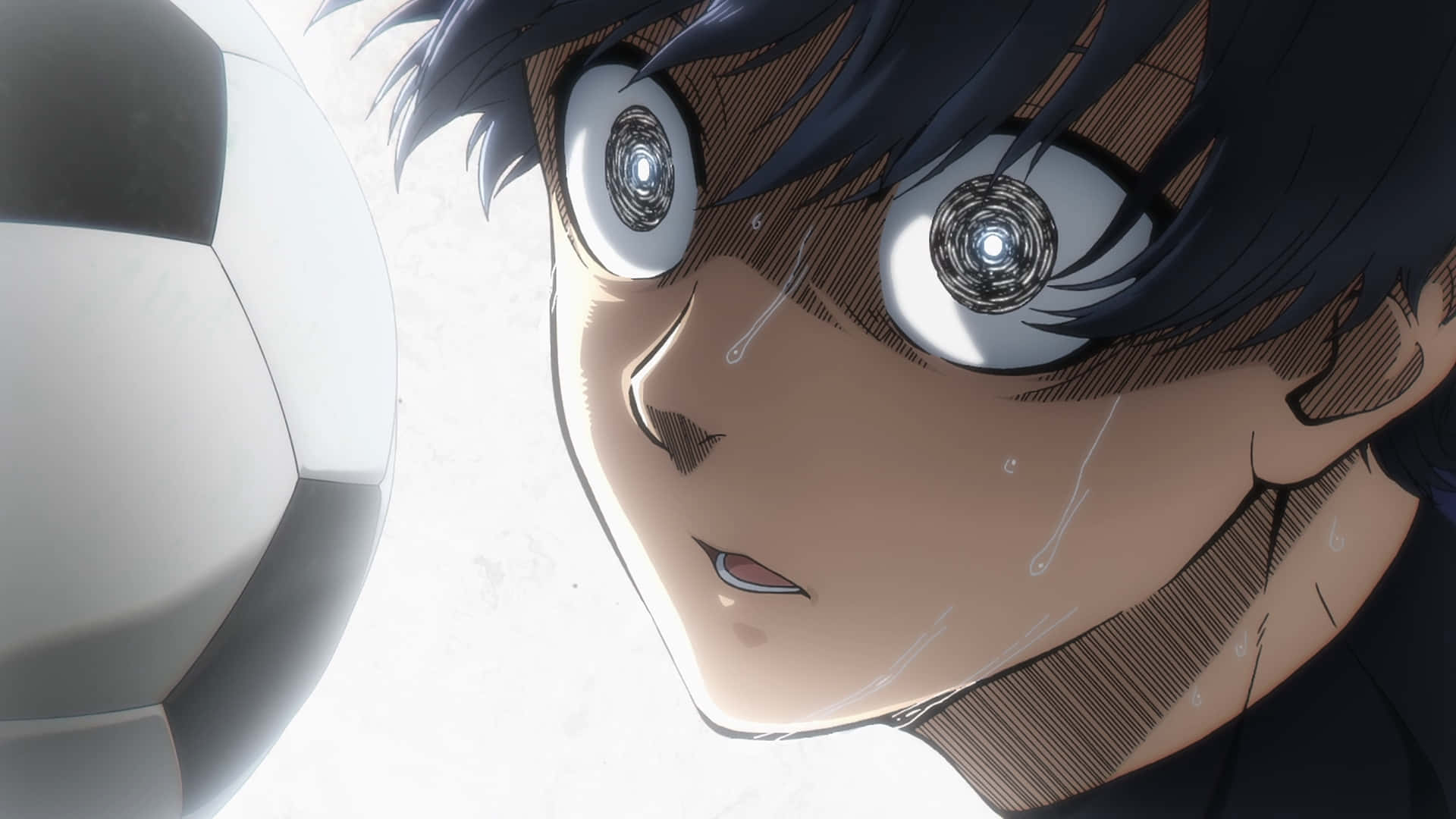 anime soccer player, intense eyes, sweat beads, Full HD Desktop Wallpaper