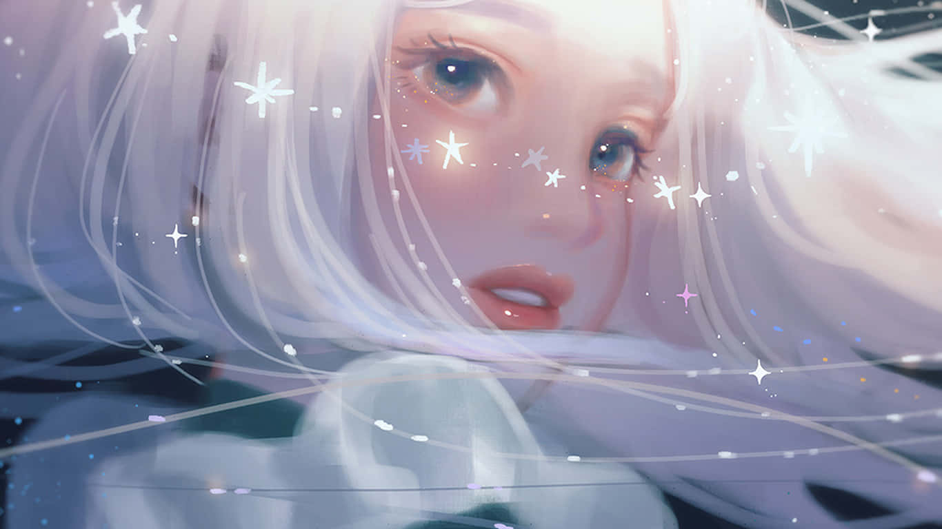 Sweet Anime, shimmering stars, pale anime girl, HD Desktop Wallpaper