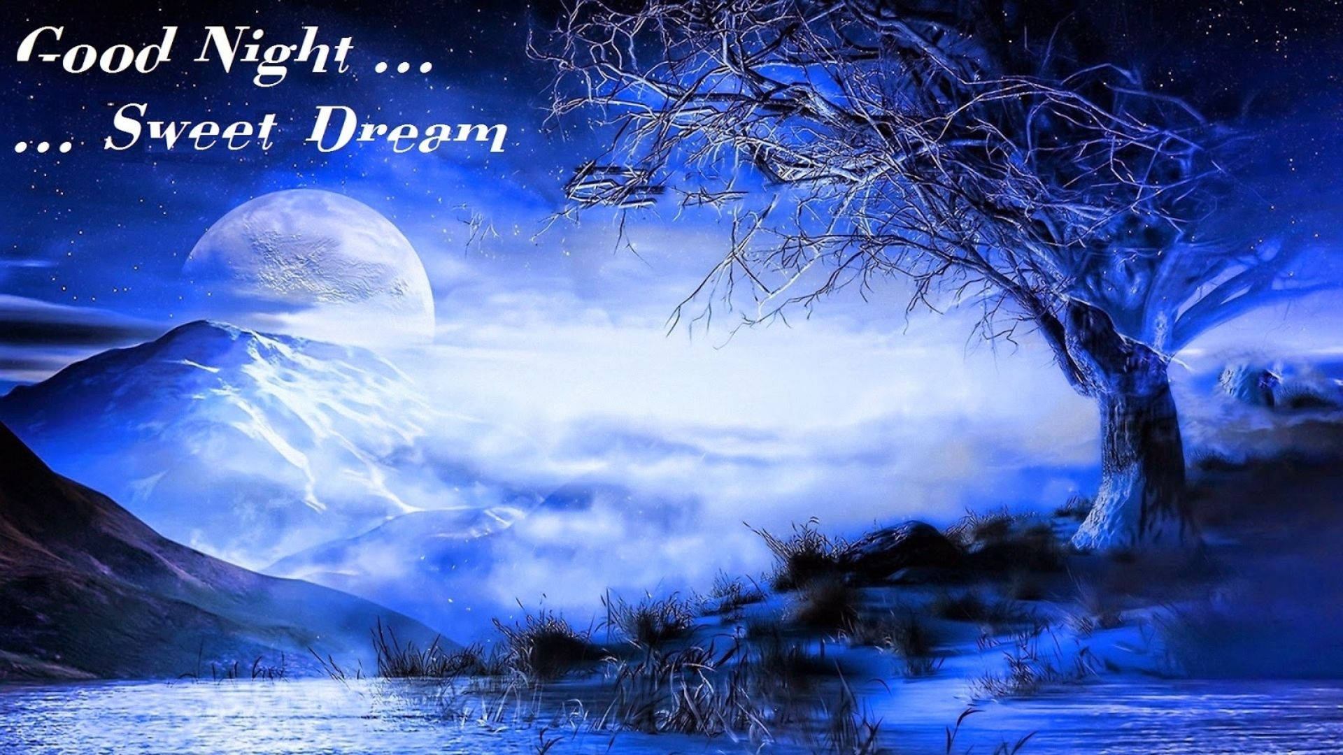 Sweet Dreams, mountain, moonlit winter night, Full HD Desktop Wallpaper
