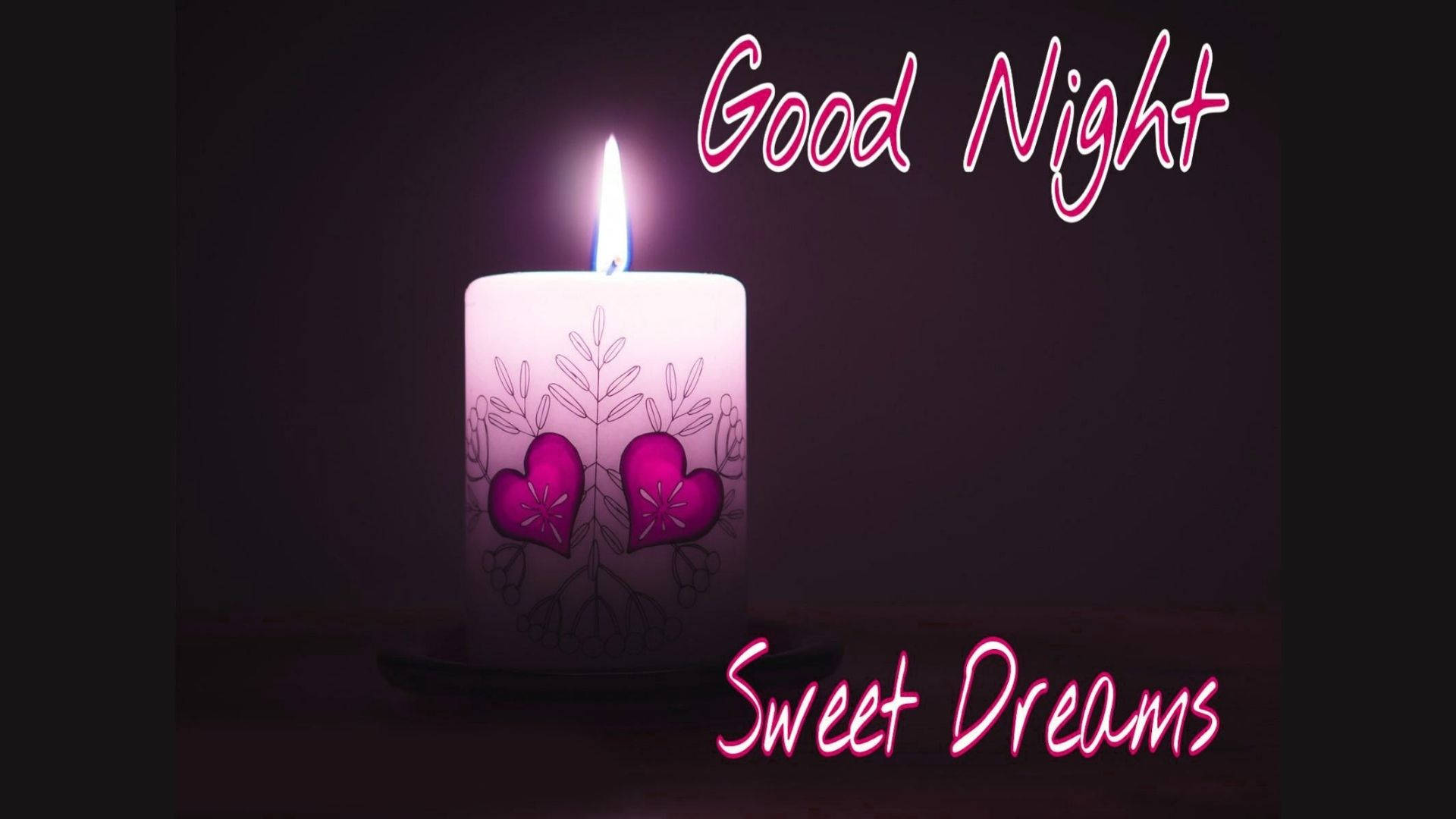 Sweet Dreams, candle, pink hearts, Full HD Desktop Wallpaper