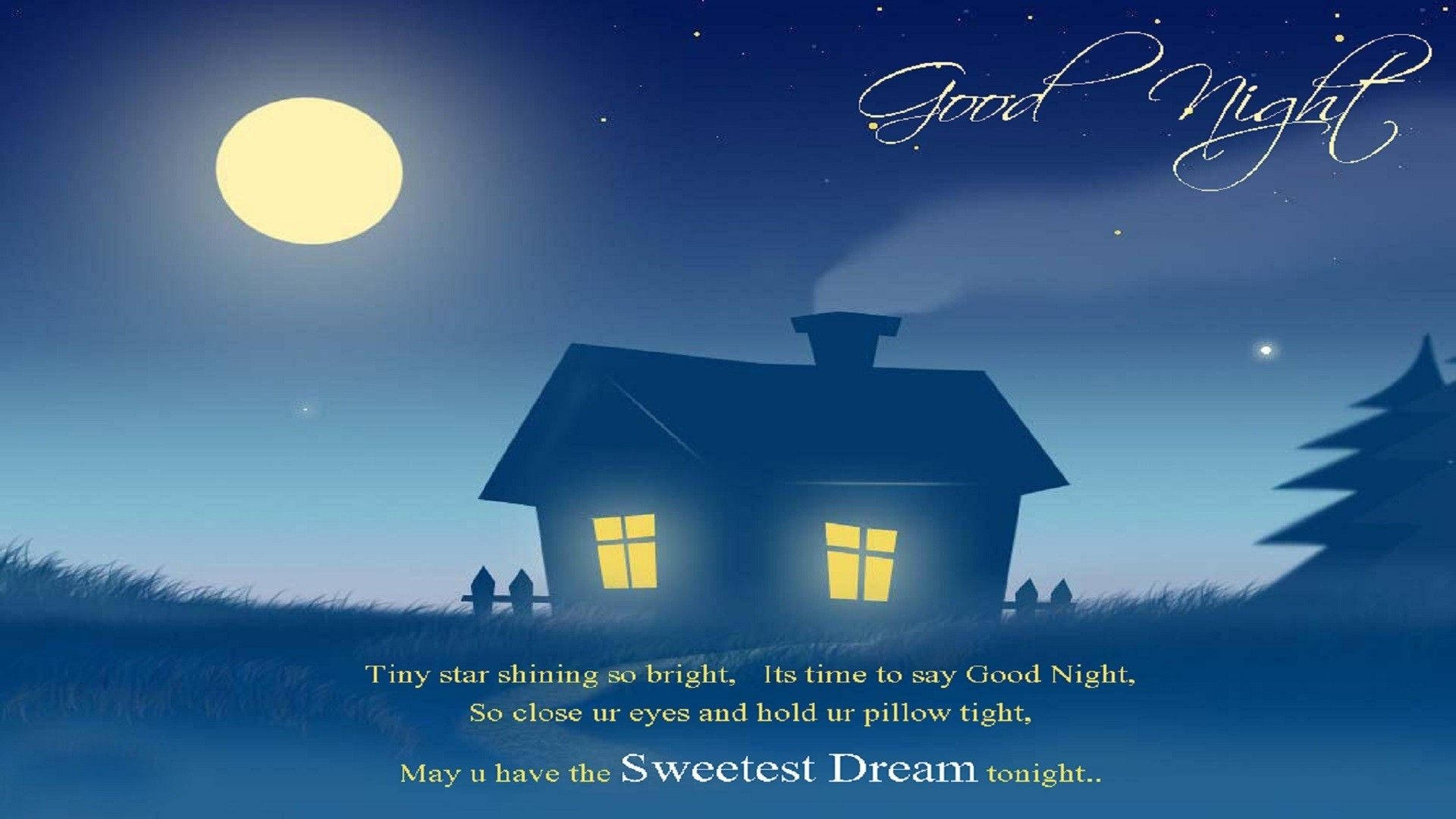 Sweet Dreams, cozy house, bright moon, Full HD Desktop Wallpaper